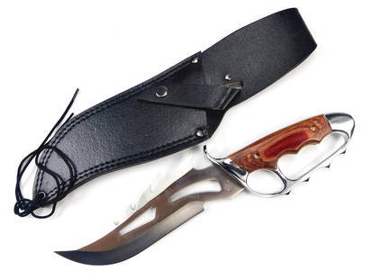 Frost Cutlery Fantasy Large Bowie Fighting Knuckle Knife: Frost Cutlery Fantasy Large Bowie Fighting Knuckle Knife. With manmade-leather sheath. Solid. Made in Taiwan. 15" long with 9" blade.