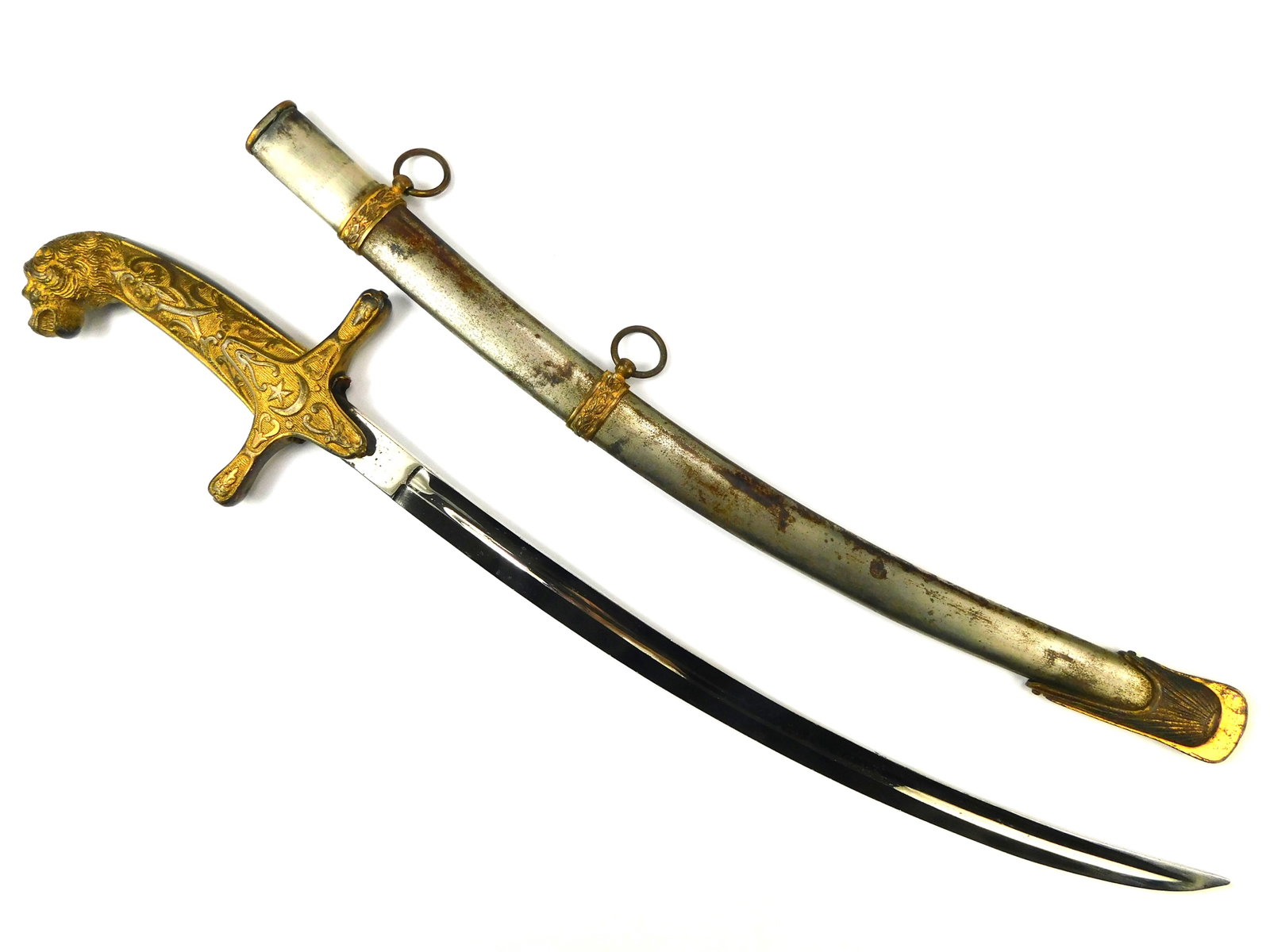 Very Fine British English Lion Head Short Sword: Very Fine British English Lion Head Short Sword with Scabbard. 23 3/4" long with 18" blade. Blade is little loose.