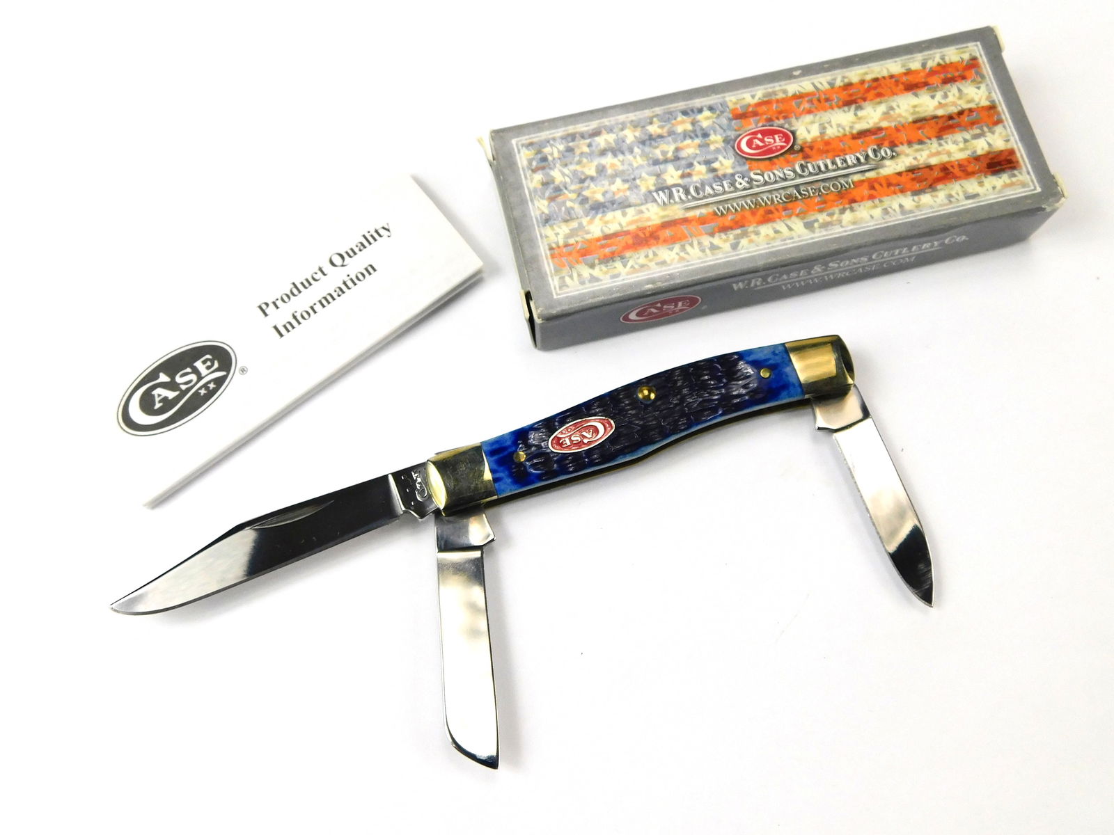 US 2014 Case XX Tested 63032 SS Stockman Navy Blue Folding Pocket Knife: US 2014 Case XX Tested 63032 SS Stockman Navy Blue Folding Pocket Knife with Box. New old stock. Measurements are pictured.