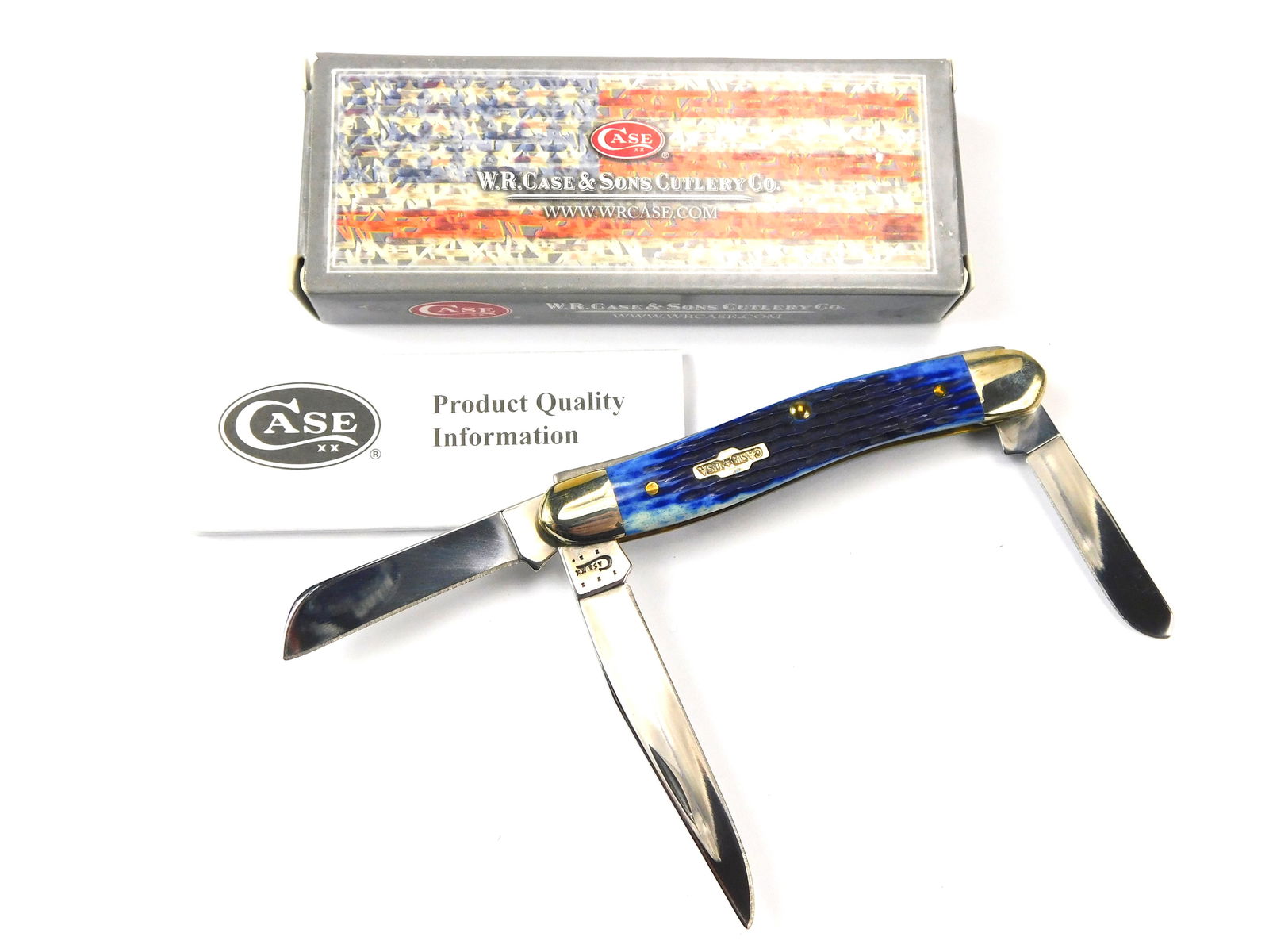 US 2014 Case XX Tested 6318 SS Stockman Blue 3 Blade Folding Pocket Knife: US 2014 Case XX Tested 6318 SS Stockman Blue Folding Pocket Knife with Box. New old stock. Measurements are pictured.