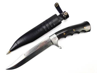 Vintage Turkish Turkey Custom Made Dave Bowie Fighting Knife w/ Scabbard: Vintage Turkish Custom Made Dave Bowie Fighting Knife with Scabbard. Solid, no loose parts. 12 3/8" total length. The blade is 7 1/4"