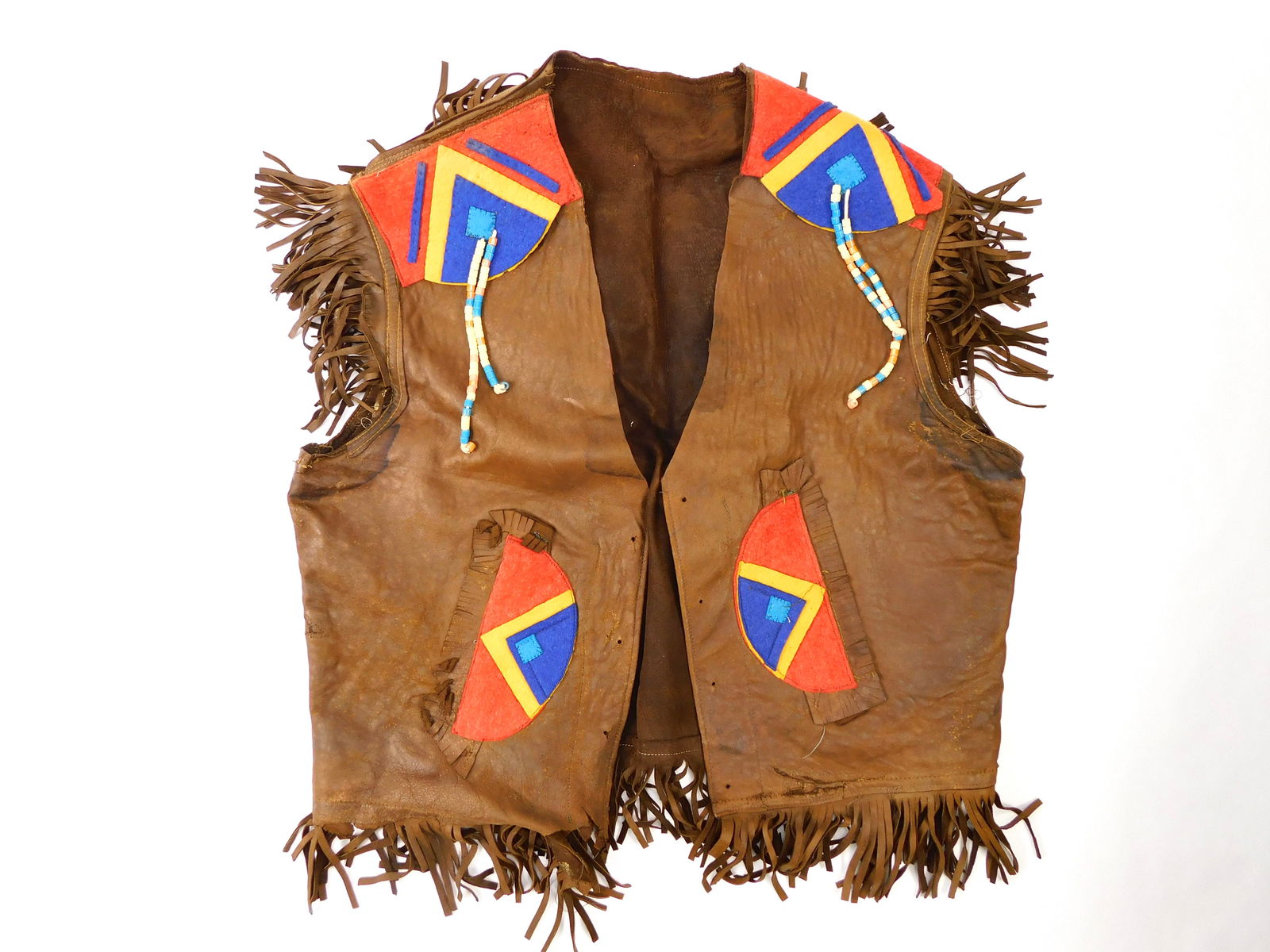 Vintage Native American Indian Cowboy Handmade Leather Beaded Vest: Vintage Native American Handmade Leather Beaded Vest