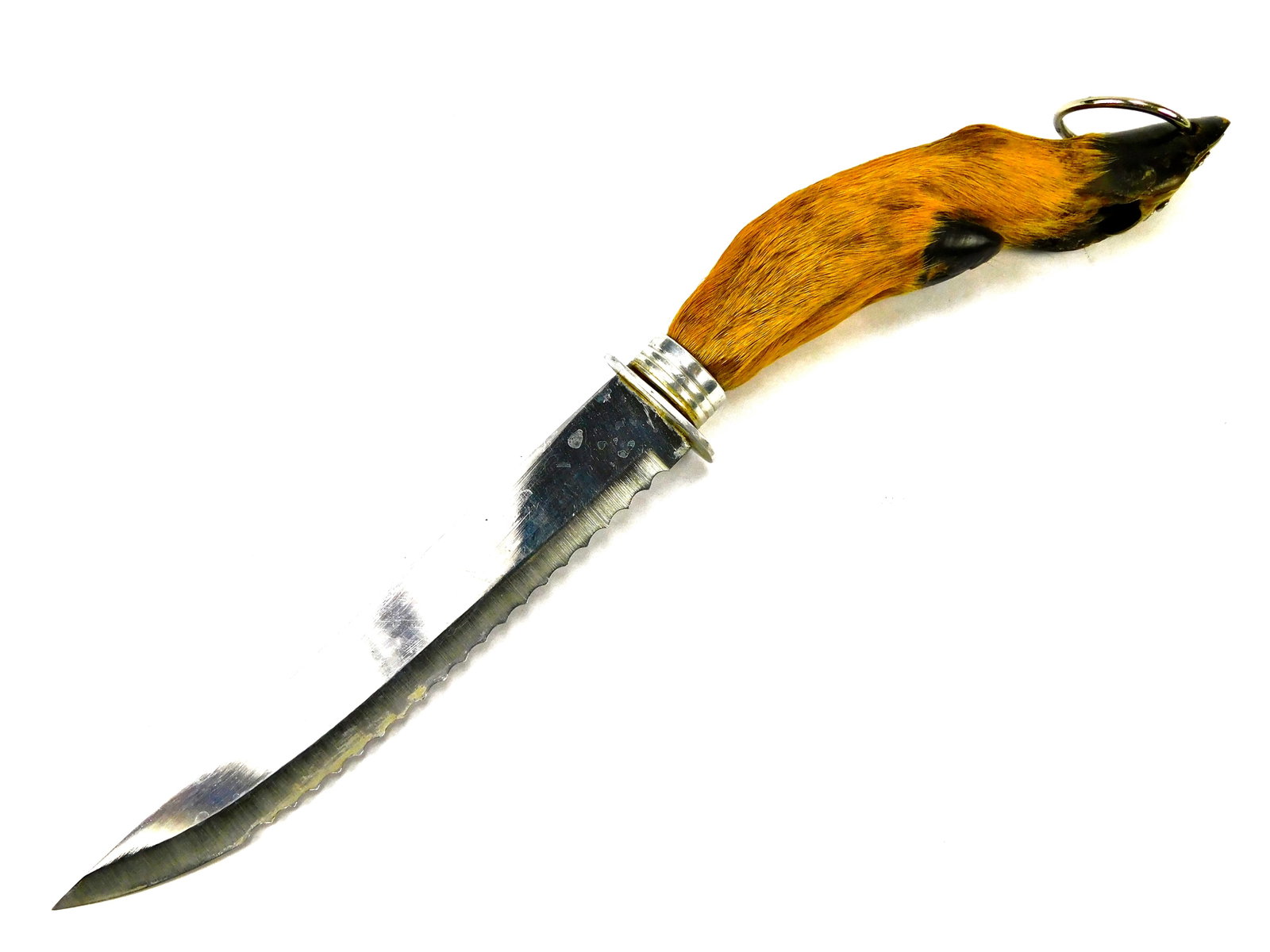 Vintage Custom Made Handmade Deer Foot Hunting Knife: Vintage Custom-made Deer Foot Hunting Knife. No sheath. Solid. 12 5/8" long with a 7" blade.
