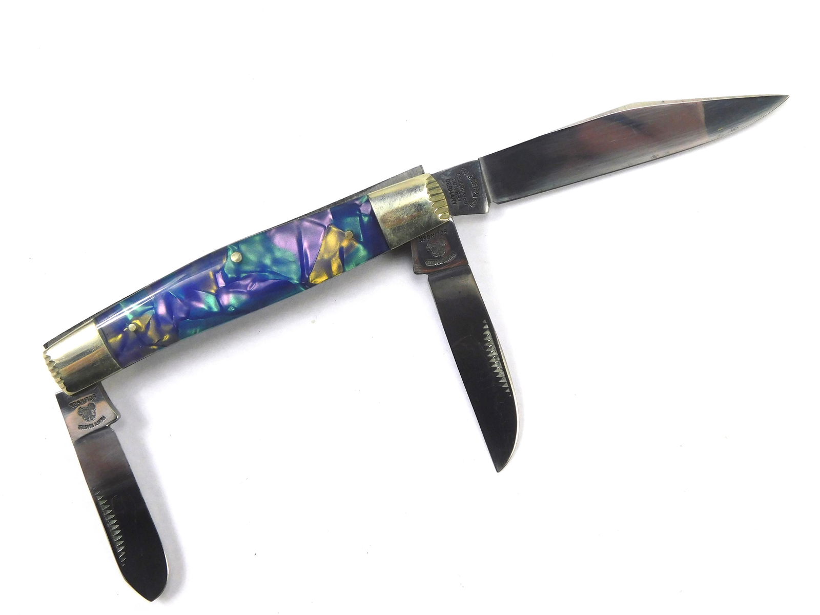 1995 German Solingen FRANK BUSTER FIGHT'N ROOSTER Limited Folding Pocket Knife: 1995 German Solingen FRANK BUSTER FIGHT'N ROOSTER Limited Edition 3 Blade Folding Pocket Knife "The Qualls Family"