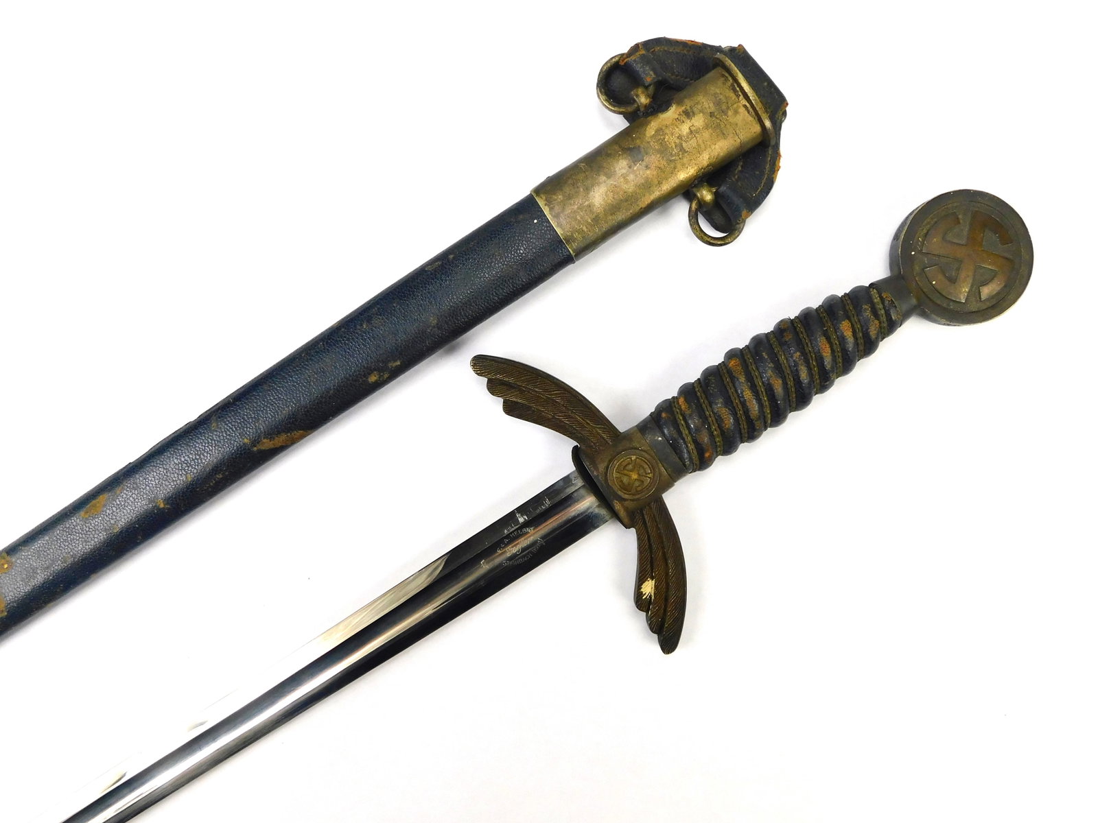 German Germany Nazi WW2 Luftwaffe Air Force Sword w/ Scabbard: German WW2 Luftwaffe Officer's Sword with Scabbard. Solid. 37 1/2" long with 30 1/2" blade.LiveAuctioneers is currently displaying only their own expensive shipping options. However, we offer reasonab