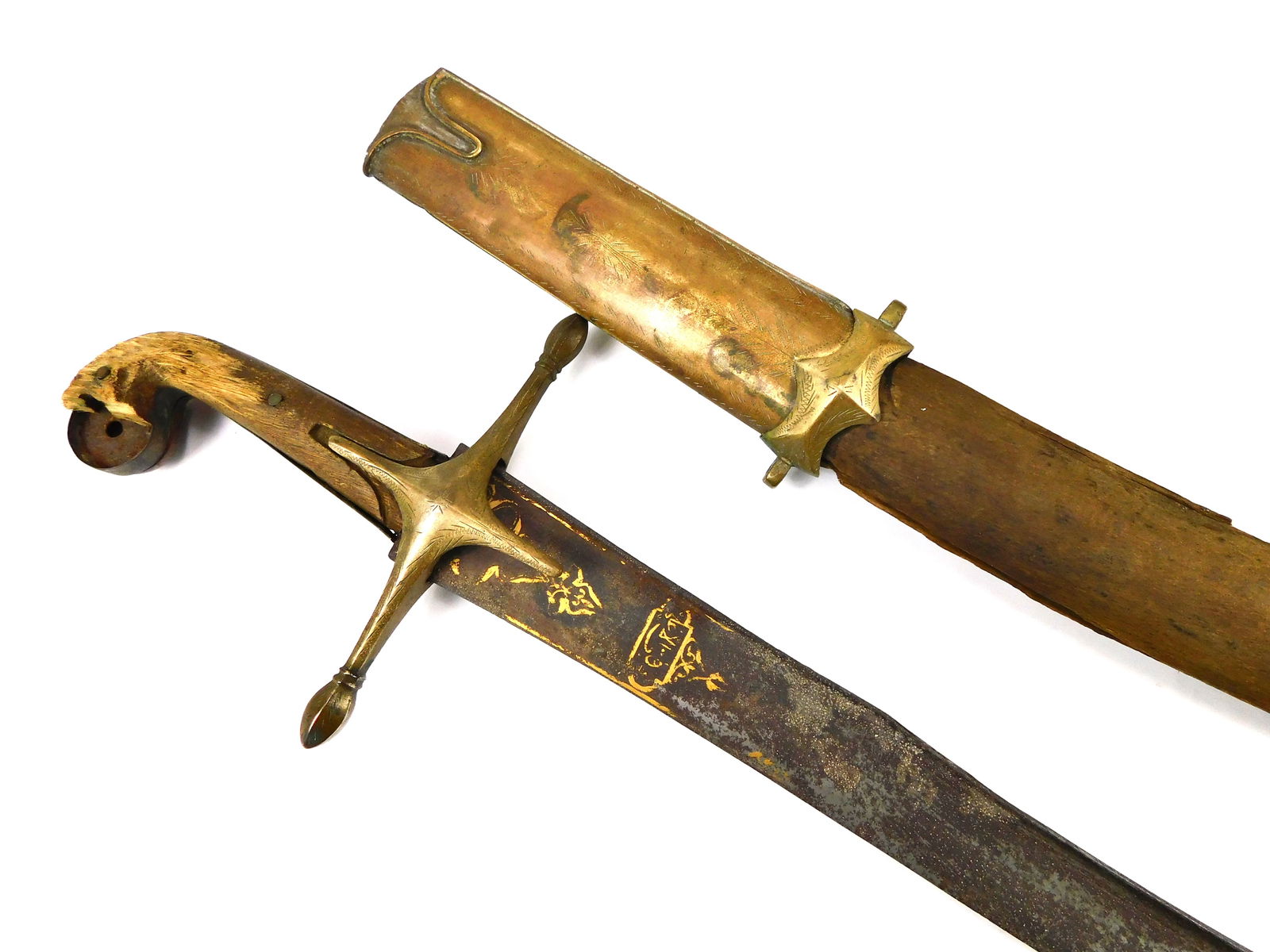 Rare Turkish Turkey Antique 19 Century Wootz Kilij Pala Shamshir Ottoman Sword: Antique 19 Century Wootz steel Turkish Kilij Sword with Scabbard. All parts are loose. Wood or buffalo horn handle. 33" total length. The blade is 27 1/4". LiveAuctioneers is currently displaying only