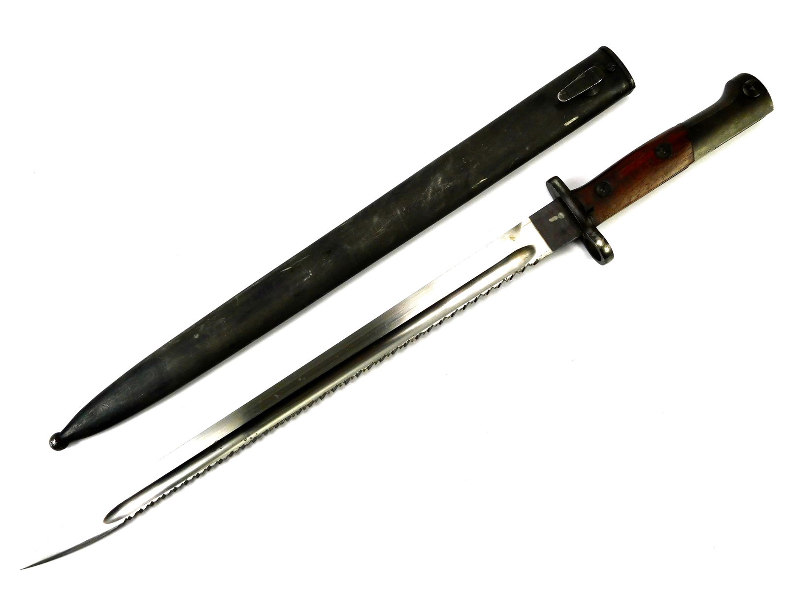 German Germany WW1 Mauser Saw Back Bayonet Knife: German WW1 Mauser Saw Back Bayonet with Scabbard. 20 1/4" long with a 15 1/8" blade. LiveAuctioneers is currently displaying only their own expensive shipping options. However, we offer reasonably pri