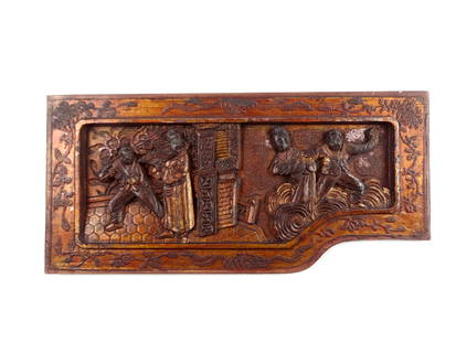 Antique Old Chinese China Elm Wood Carving Wall Plaque Princess Warrior Kung Fu: Antique Chinese Elm Wood Carving14 3/8" x 6 3/4"