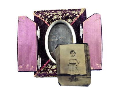 Antique Old Frame 2 Tintype Picture Photo Soldier Girl: Antique Frame with 2 Tin PhotosDamage is pictured. Measurements are pictured.