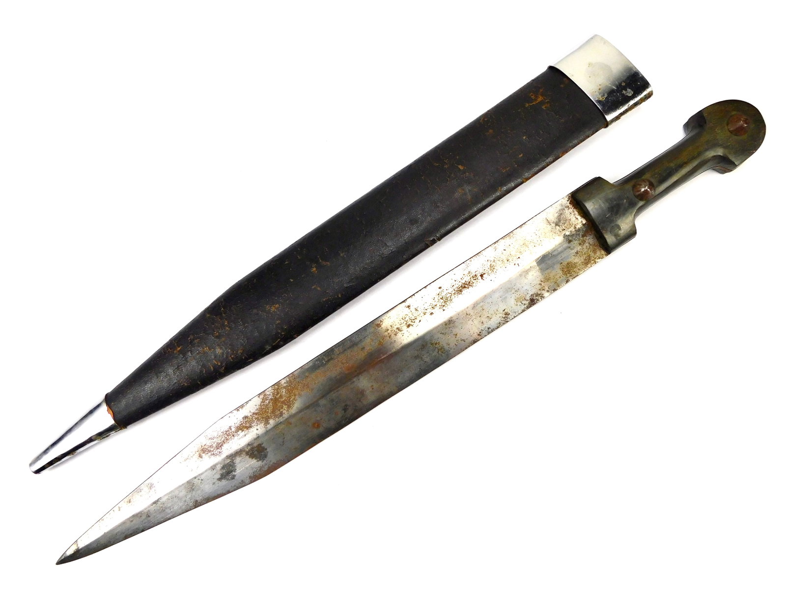 Vintage Russian Russia WW1 Type Kindjal Knife Short Sword: Vintage Russian WW1 Type Kindjal with Scabbard. Solid. Buffalo horn handle. 22 3/8" long with 17 1/4" blade. No international shipping for this item. LiveAuctioneers is currently displaying only their