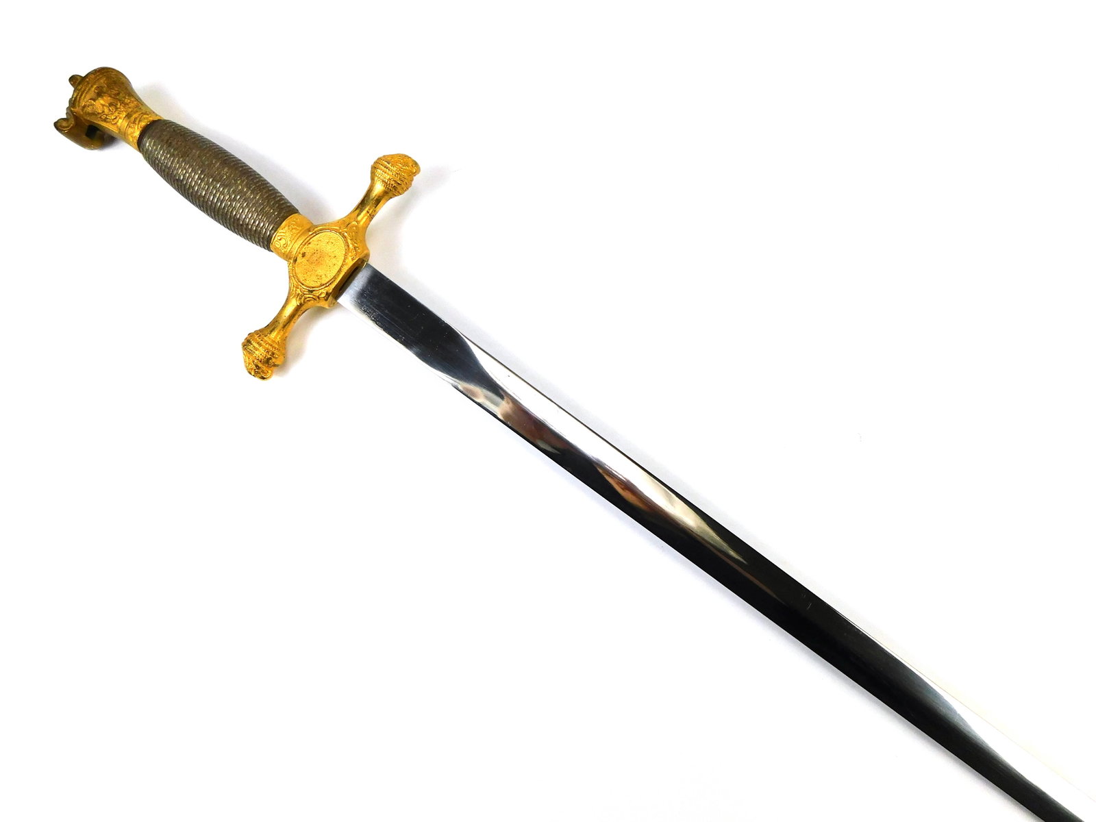 Spain Spanish Made US Cadet Military Academy Sword: Vintage US Spain Made Military Academy Cadet Sword. No scabbard. Solid. 37 1/8" total length. The blade is 31 5/8". LiveAuctioneers is currently displaying only their own expensive shipping options. H