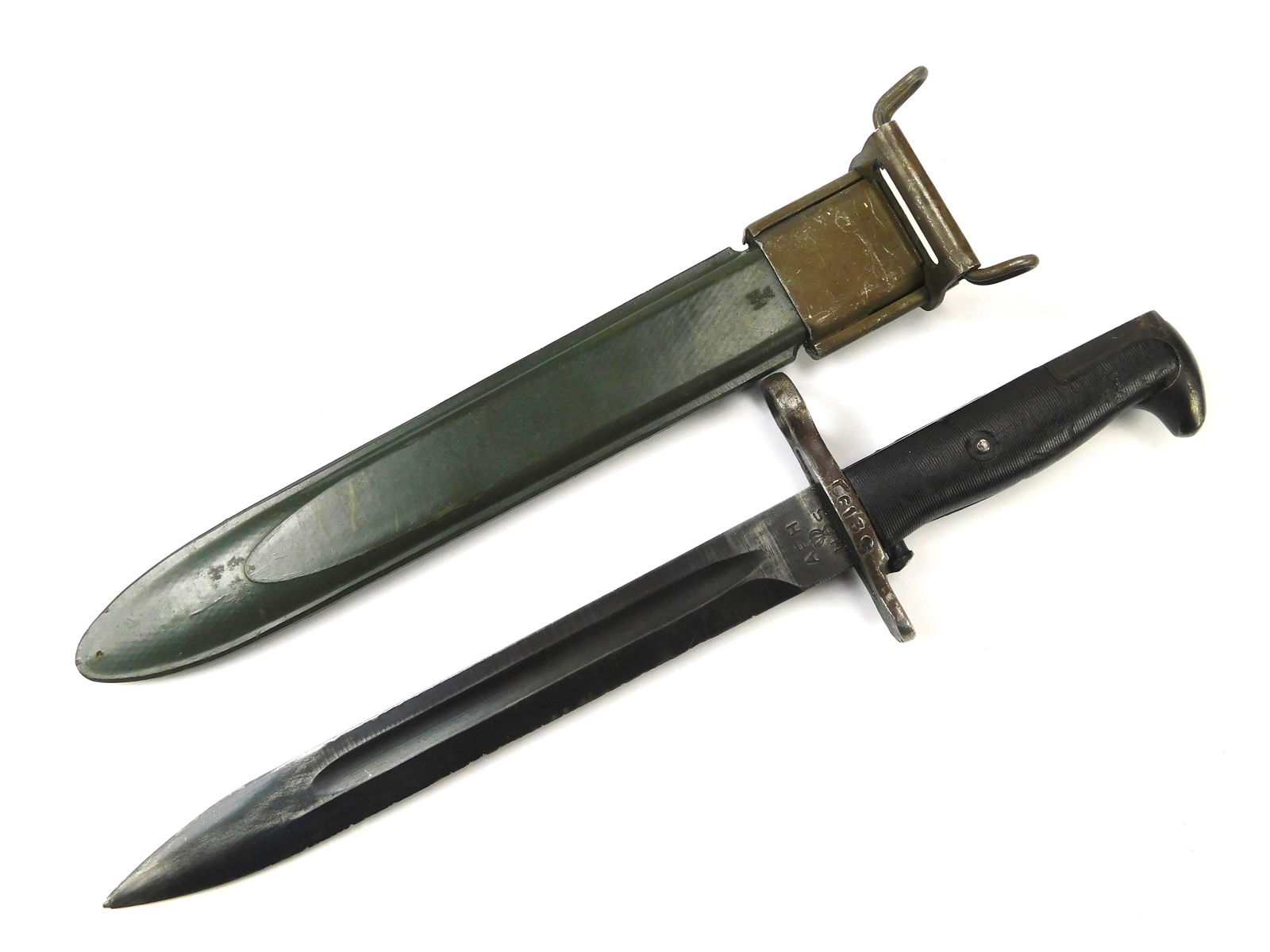 US WW2 AFH M1 Garand Bayonet Knife: US WW2 AFH M1 Garand Bayonet with Scabbard. The guard has some movement. 14 3/8" long with 9 3/4" blade. LiveAuctioneers is currently displaying only their own expensive shipping options. However, we