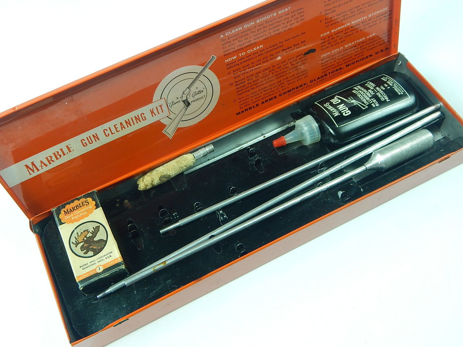 Vintage US Marbles Gun Cleaning Kit Rod Oil Box: Vintage US Marbles Gun Cleaning Kit. LiveAuctioneers is currently displaying only it's own expensive shipping options. However, we offer reasonably priced in-house shipping on most items. Please conta