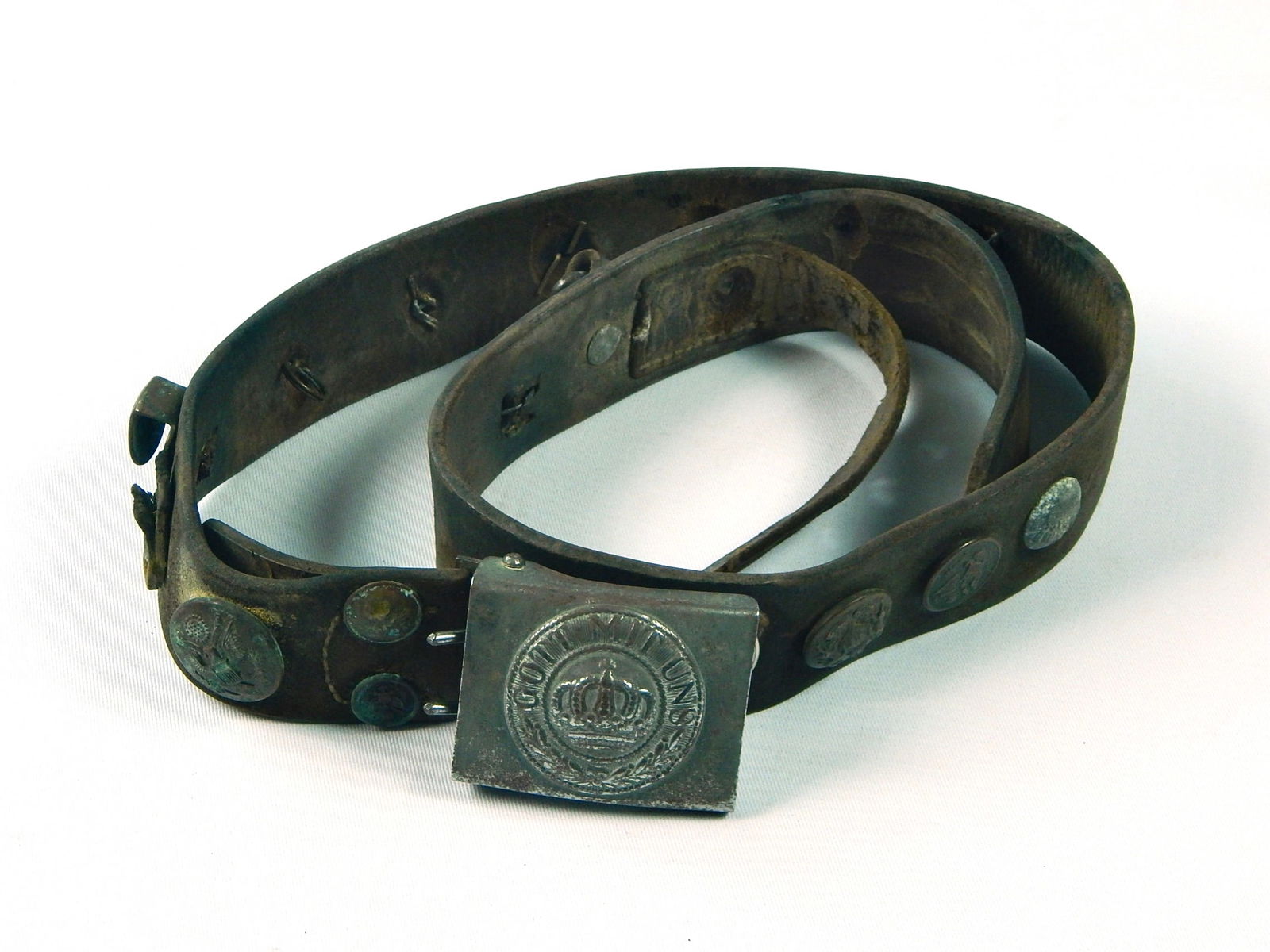 German Germany Antique WW1 Leather Belt w Buckle Button: German WW1 Leather Belt with Buckle. 35" long. Customized with buttons. Leather is very dry. LiveAuctioneers is currently displaying only it's own expensive shipping options. However, we offer reasona