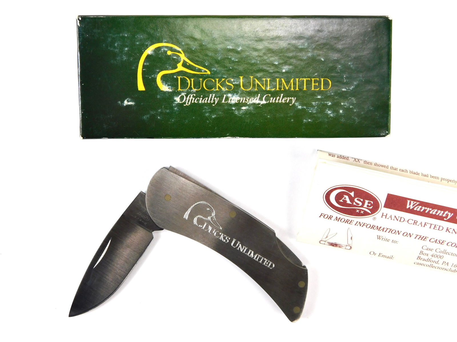 US 2010 Case XX Tested M1300L SS Lockback Ducks Unlimited Folding Pocket Knife: US 2010 Case XX Tested M1300L SS Lockback Ducks Unlimited Folding Pocket Knife with Box. New old stock. Measurements are pictured. LiveAuctioneers is currently displaying only its own expensive shippi