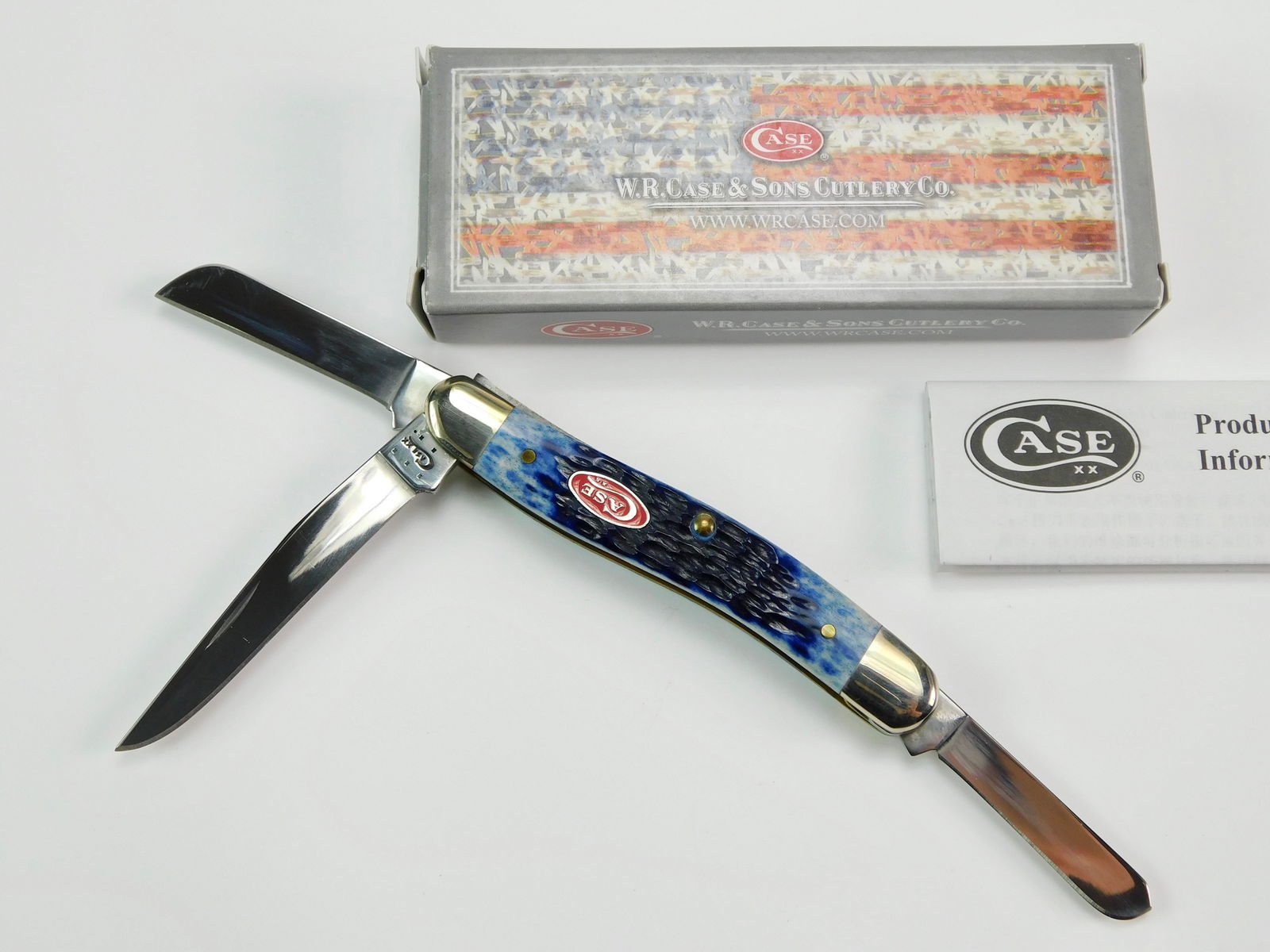 2014 Case XX Tested 6318 SS Stockman Blue Folding Knife: US 2014 Case XX Tested 6318 SS Stockman Navy Blue Folding Pocket Knife with Box. New old stock. The blades snap, no wobble. Measurements are pictured. LiveAuctioneers is currently displaying only it's