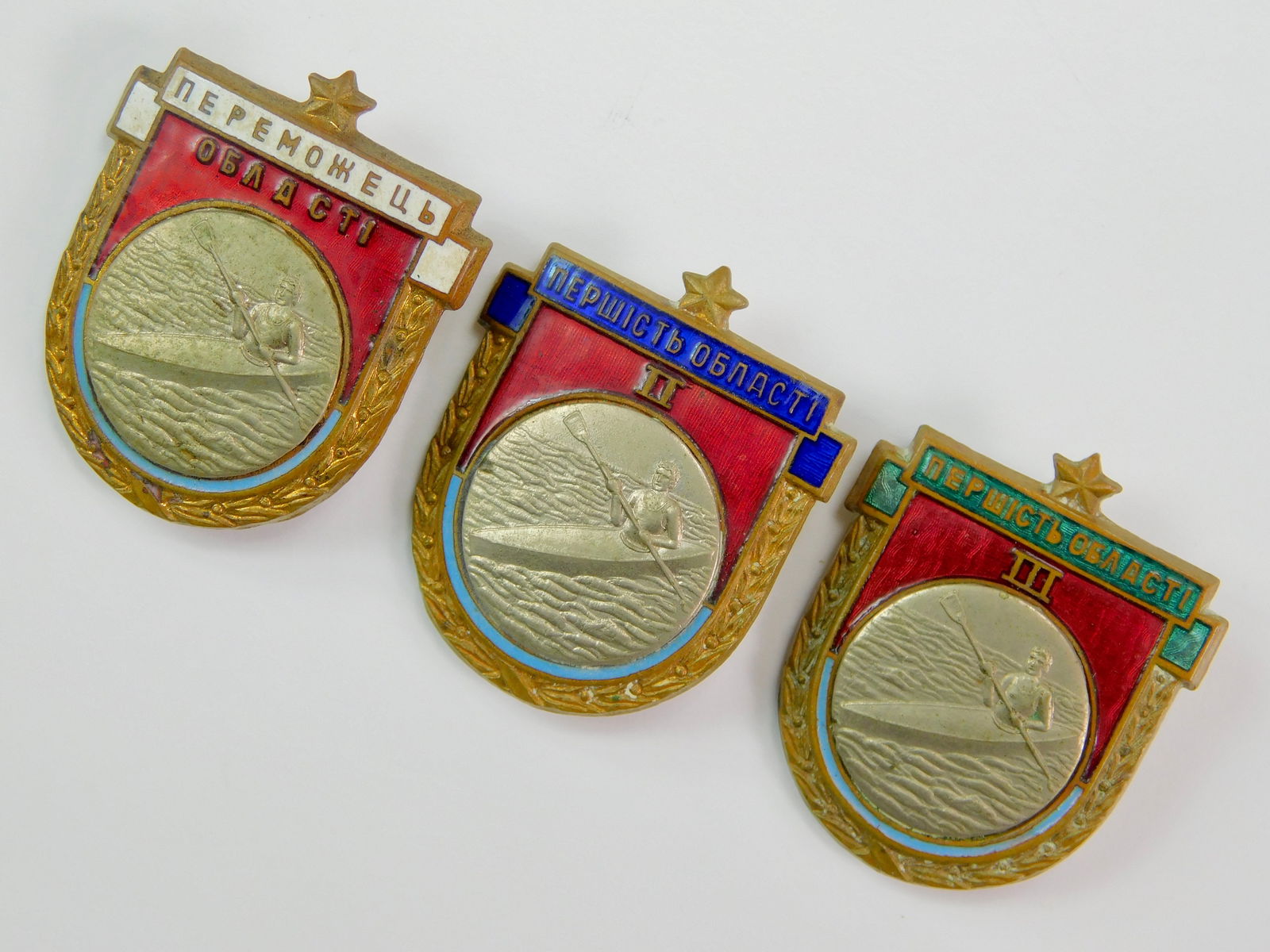 Soviet Russian Ukraine Set 3 50's Enameled Sport Badge Pin: Soviet Russian Ukrainian Set 3 1950's Enameled Sport Pins. LiveAuctioneers is currently displaying only it's own expensive shipping options. However, we offer reasonably priced in-house shipping on mo