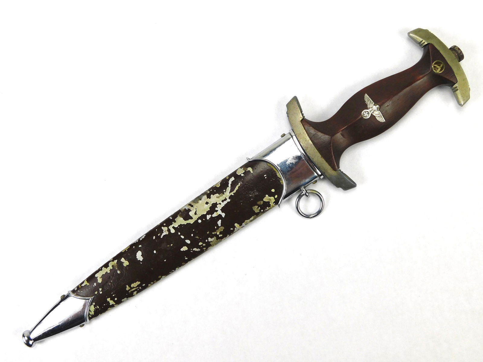 German Germany WW2 SA Dagger Knife: In-House Shipping. German WW2 SA Dagger with Scabbard. 13 1/2" total length. The blade is 8 7/8".