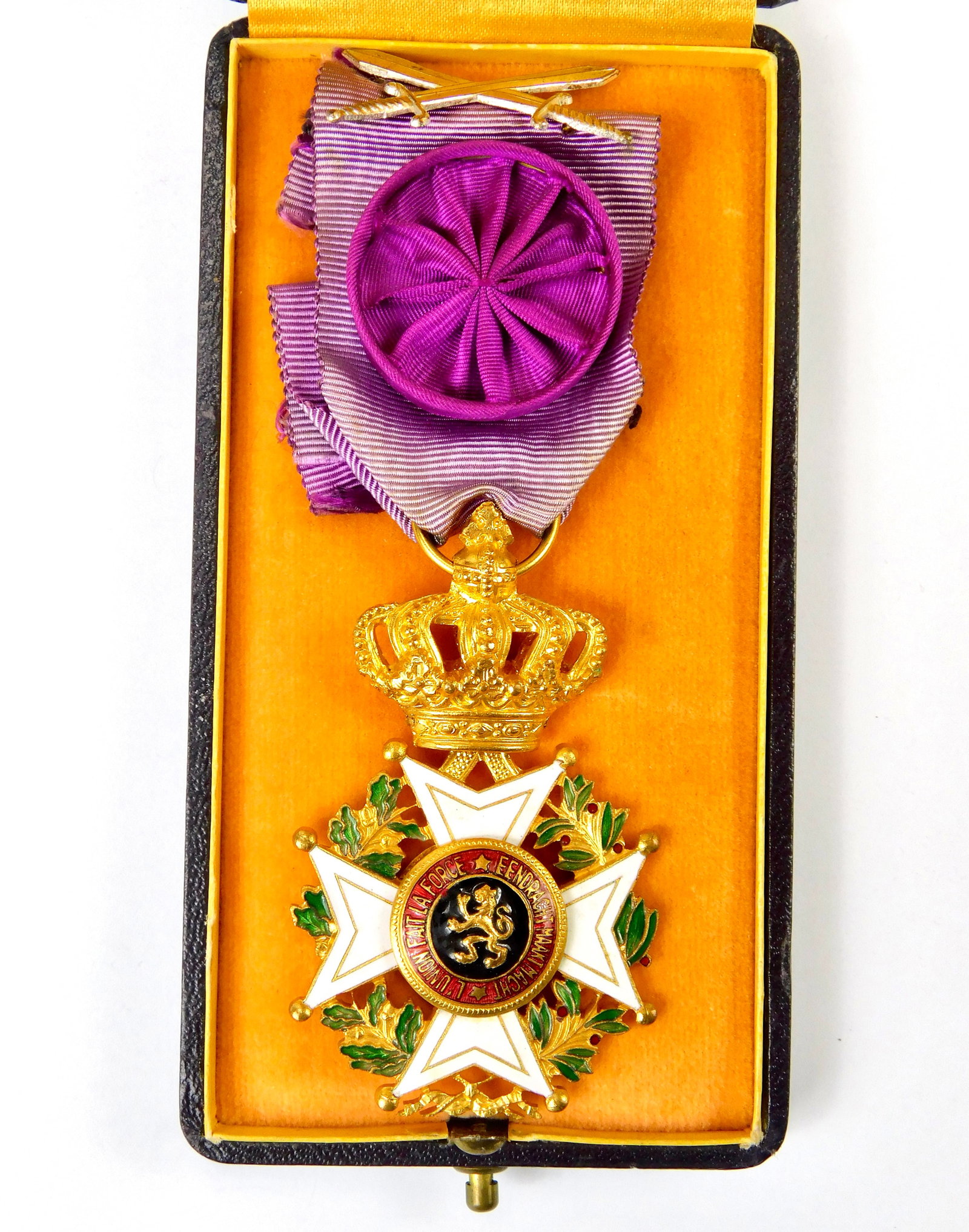 Belgian Belgium Officer's Cross of Order of Leopold I Medal Award: In-House Shipping. Belgian Officer's Cross of the Order of Leopold I with box.