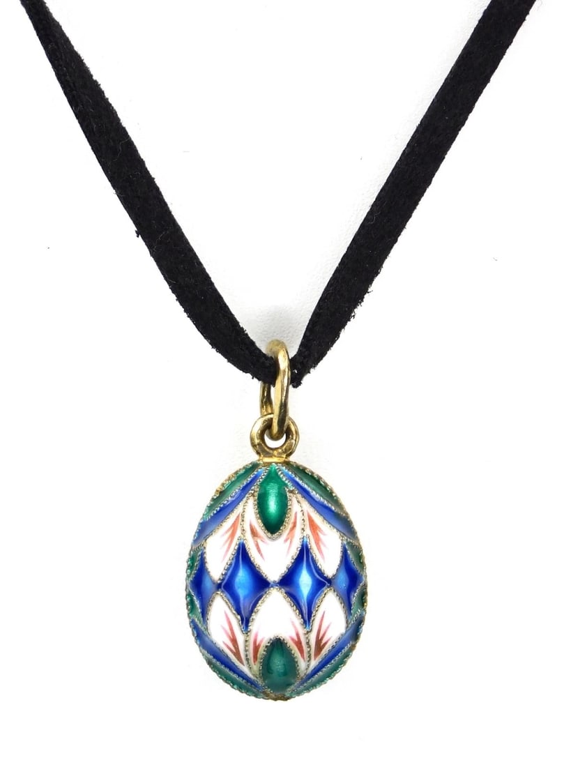 Imperial Russian Fabergé Style 925 Sterling Silver Enamel Egg Pendant (1 of 10)