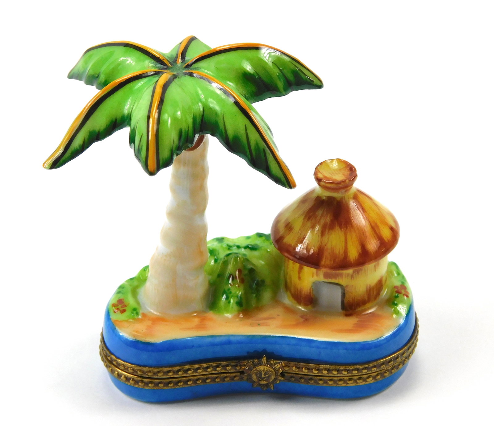 Pierre Limoges France Tropical Island Palm Tree Beach Hut Trinket Box 61/250 (1 of 6)