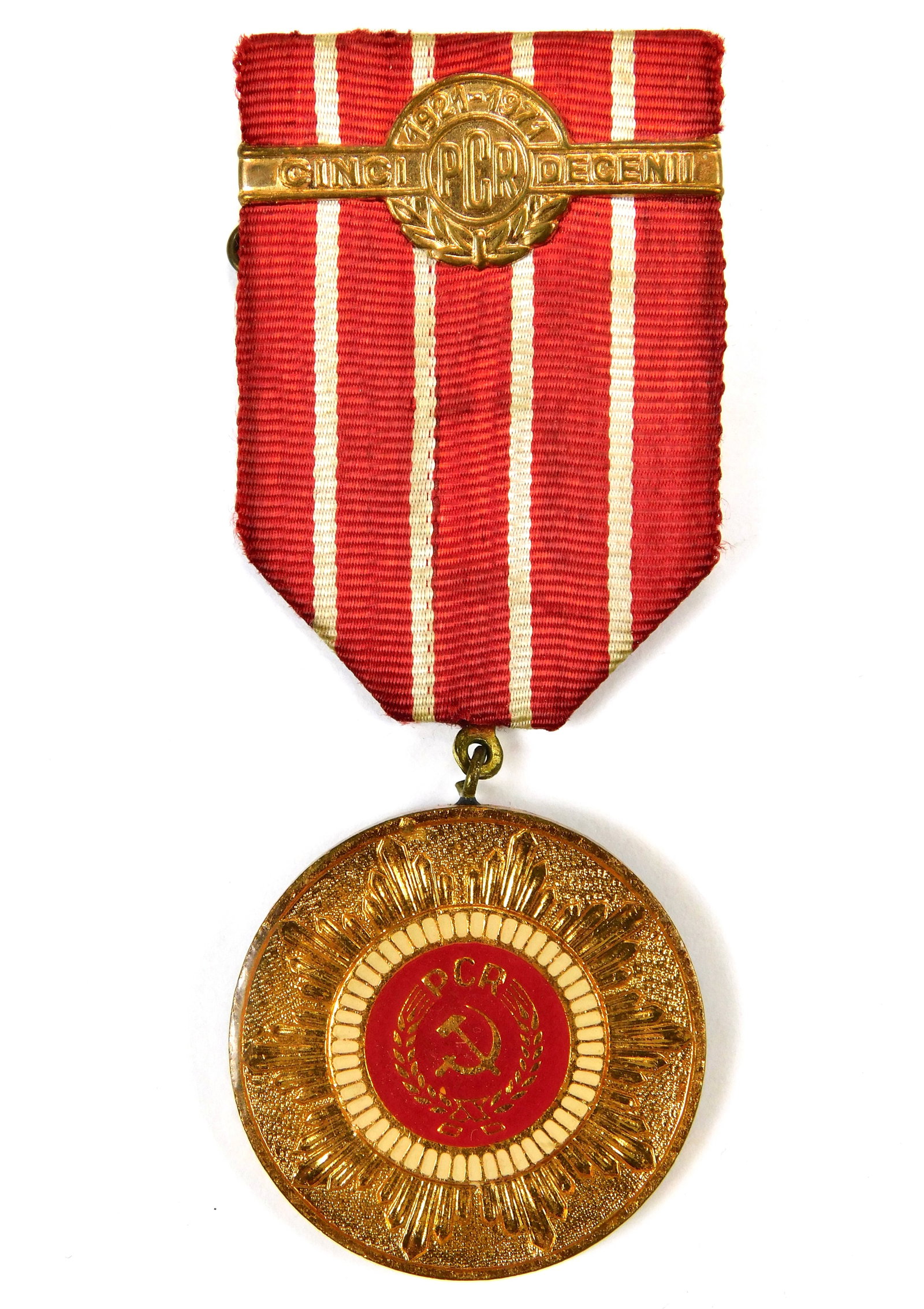 Soviet Period Romanian Romania 50 Anniversary Badge Medal Order: In-House Shipping. Vintage Soviet Russian Era Romanian Medal