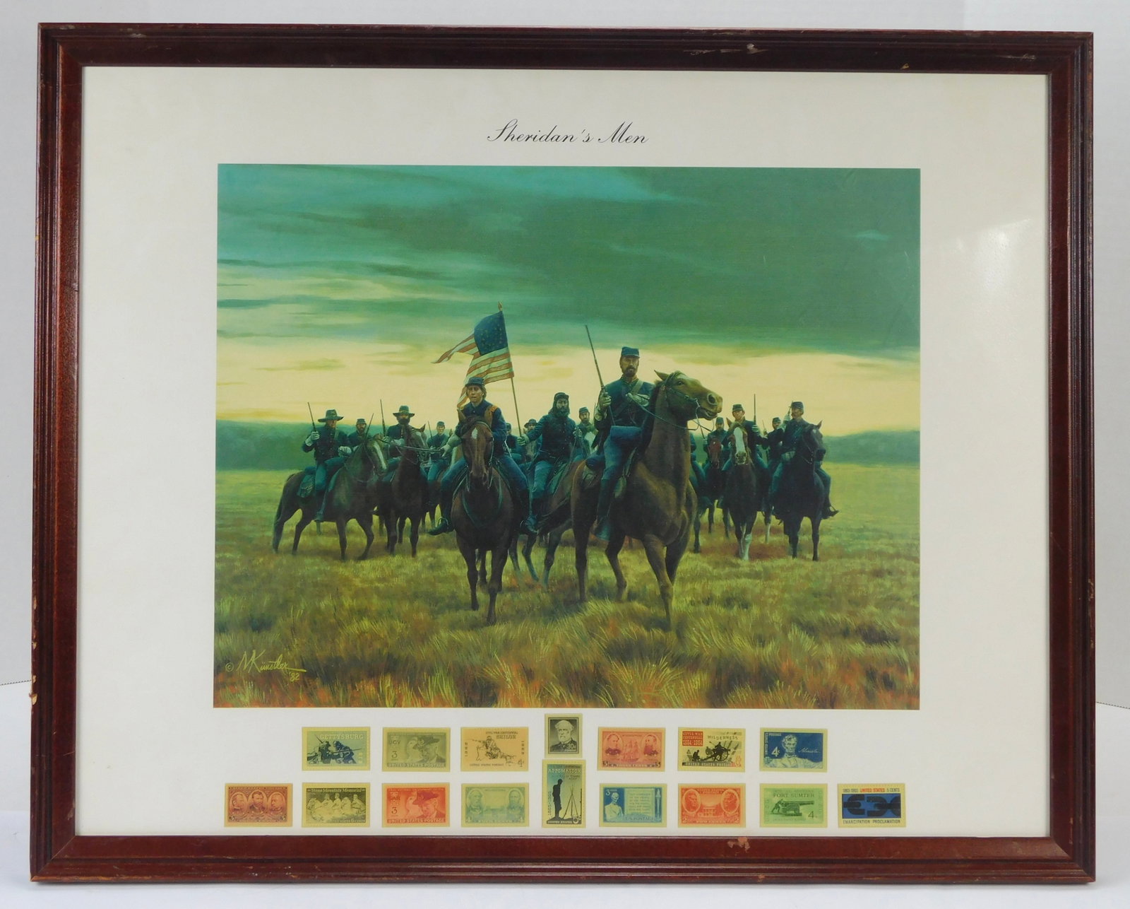 Civil War Print Poster Sheridan's Men Art Mort Kunstler. With 16 Unused US Stamp Framed (1 of 10)