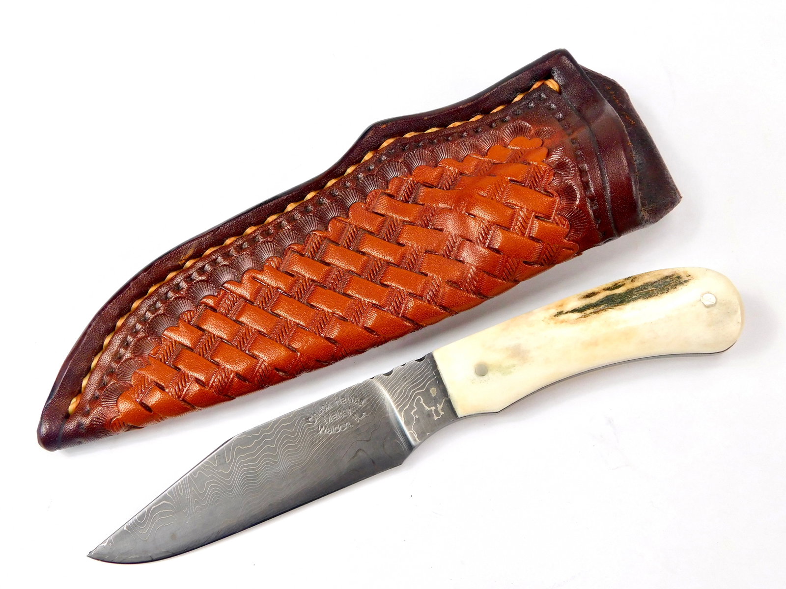 US Custom Made by Chuck Hawes Damascus Blade Hunting Knife (1 of 18)