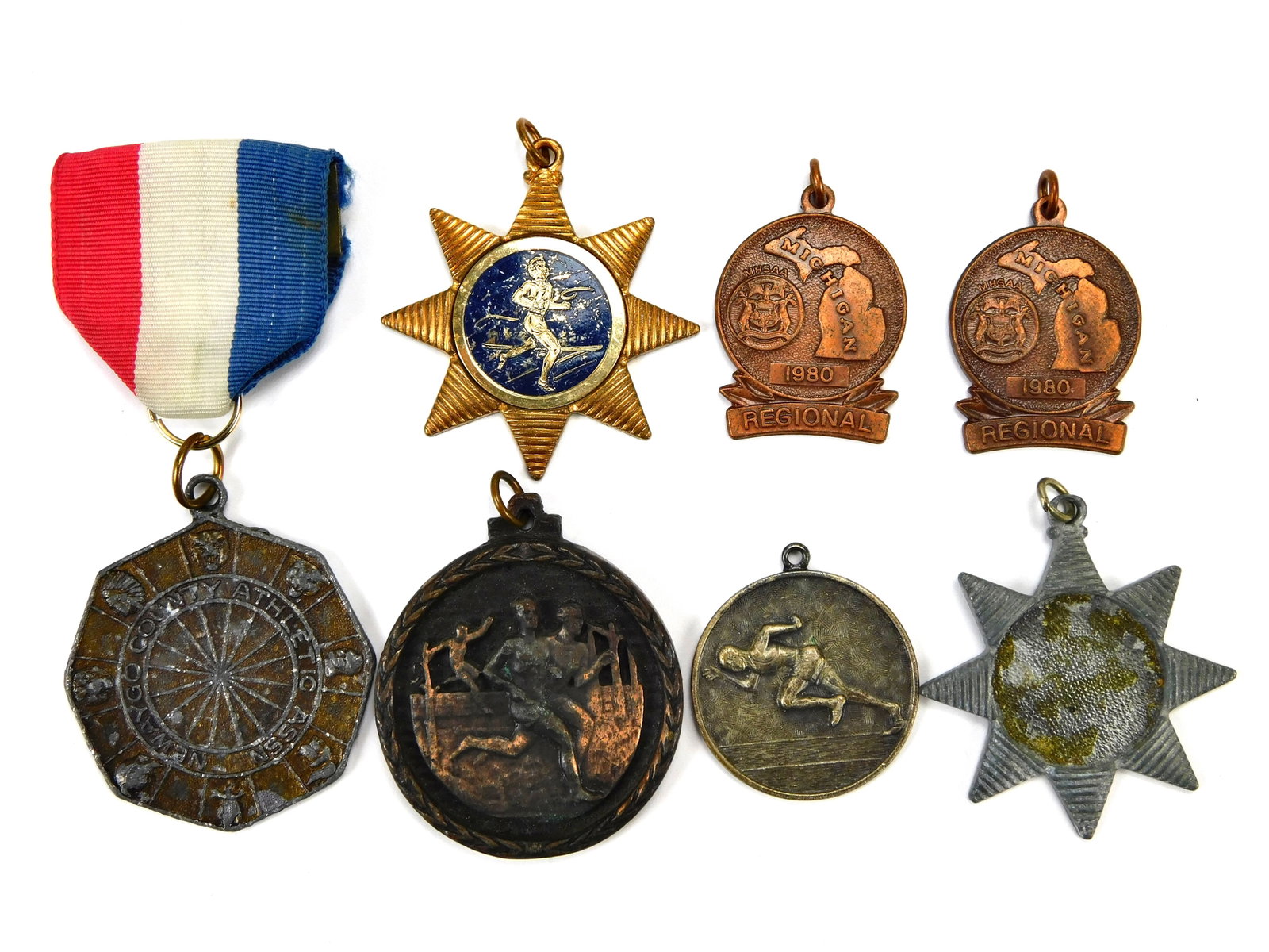 Vintage US 1979 1980 1981 Sport Medal Award Michigan Running Lot: In-House Shipping. Lot of 7 US Vintage Sport Medals