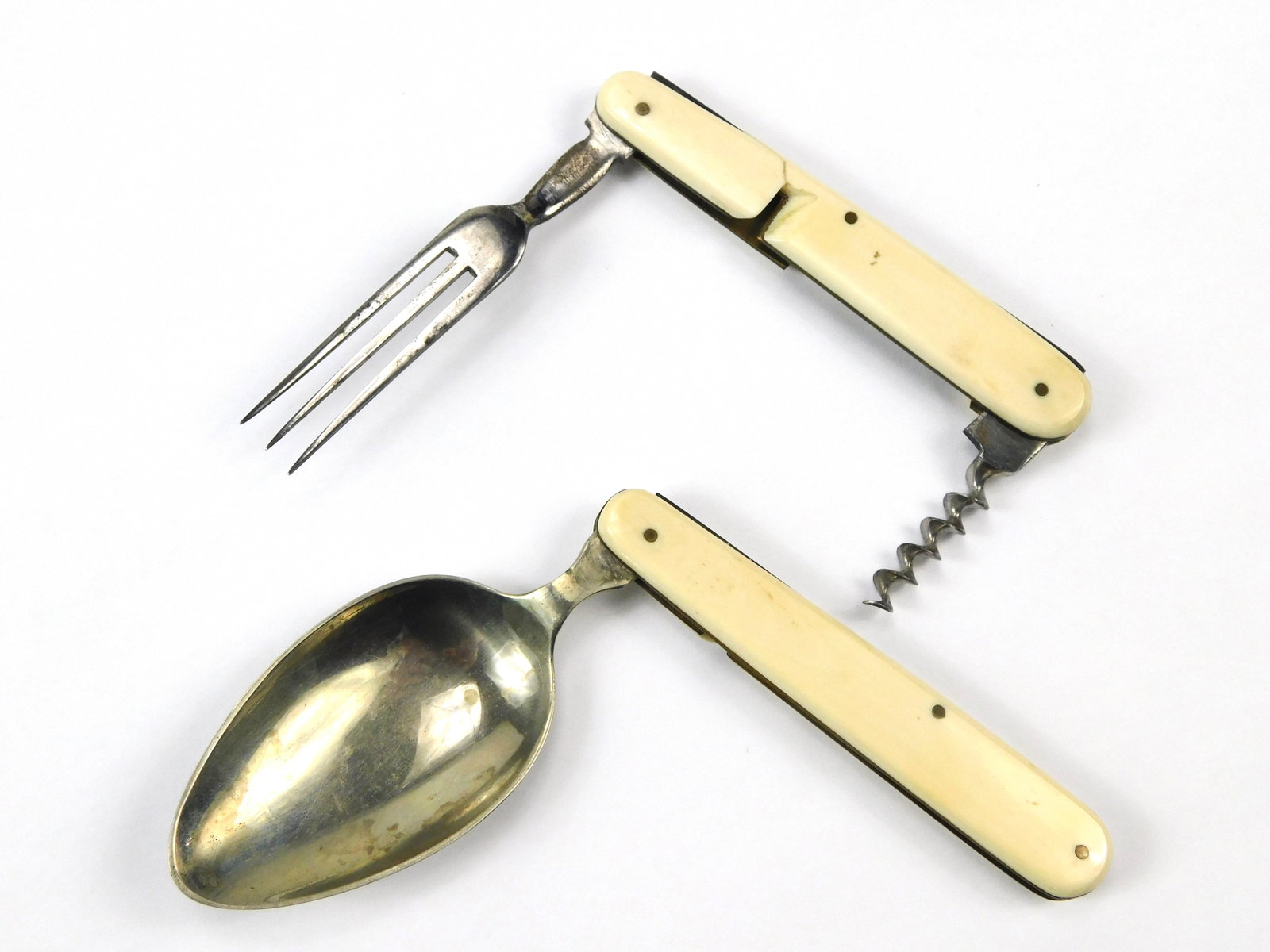 Vintage Antique European Folding Military Mess Kit Camping Set Fork Spoon (1 of 10)