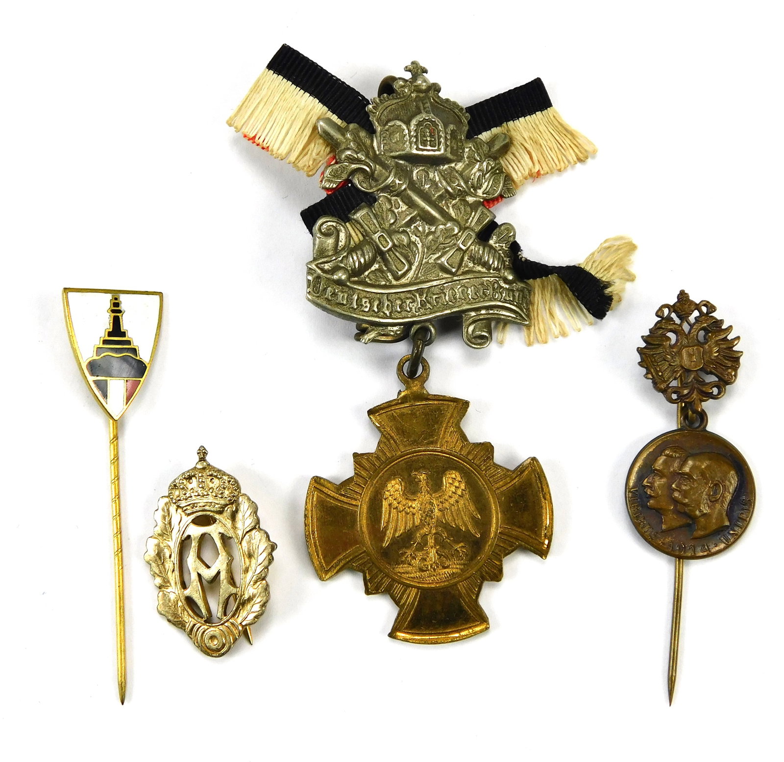 Antique German Austrian WW1 Set of 4 Mini Medal Stick Pin Badge Award: In-House Shipping. German or Austrian WW1 Set of 4 Medals.