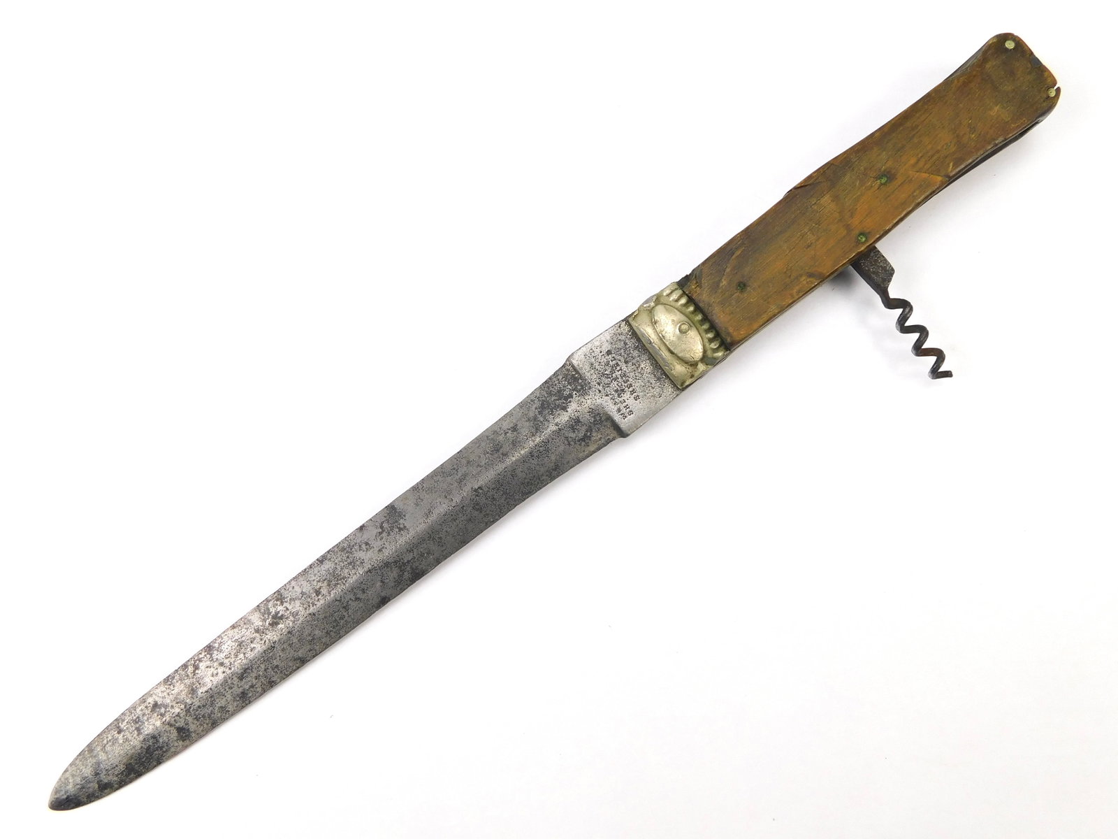 Antique English British 19 Century Stiletto Fighting Hunting Knife w/ Tool: Antique British 19 Century Stiletto Fighting Hunting Knife with Folding Tool. No sheath. 11 7/8" total length. The blade is 7 1/4"