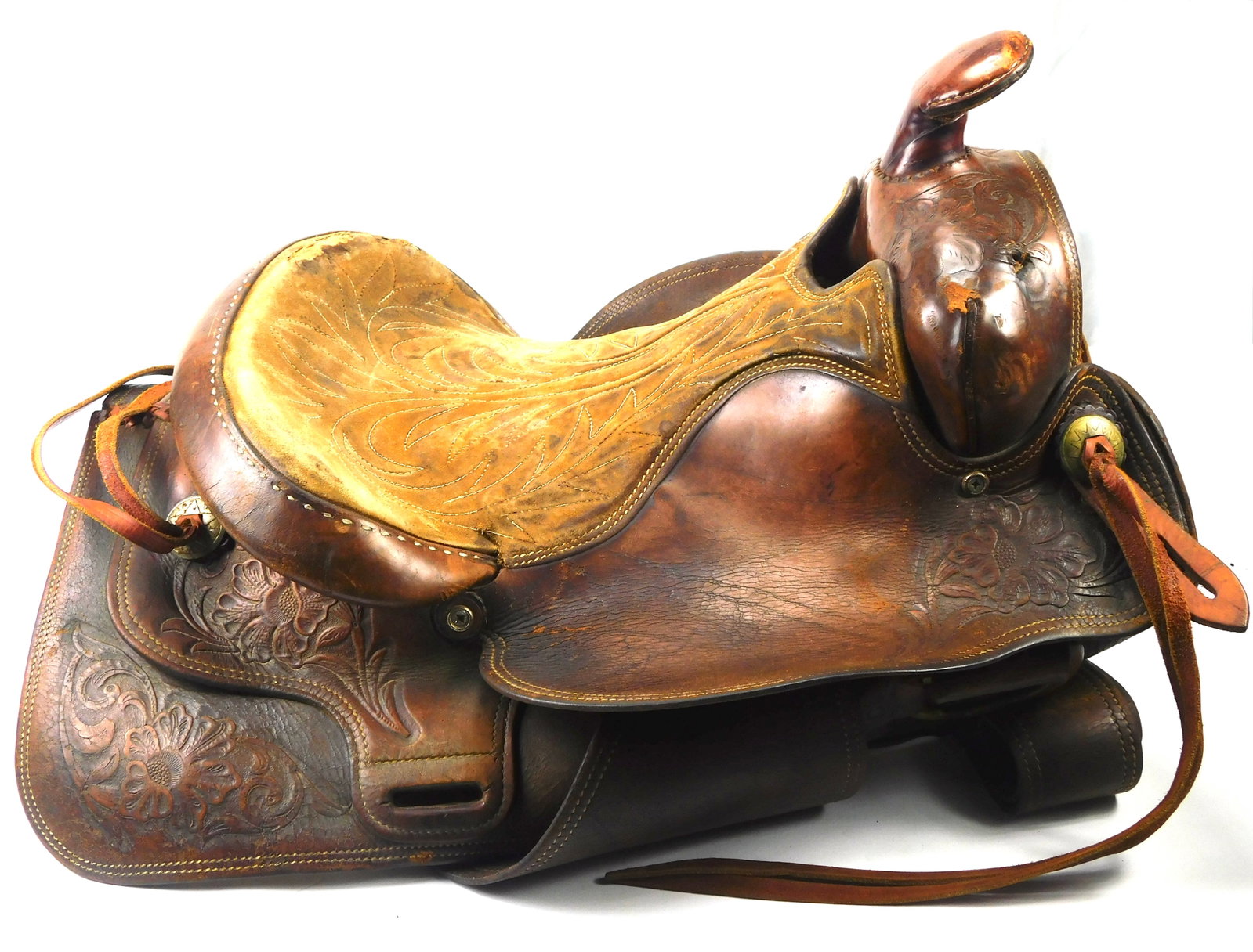 Vintage US Carved Leather Horse Saddle Tooled Floral Western Ranch (1 of 20)