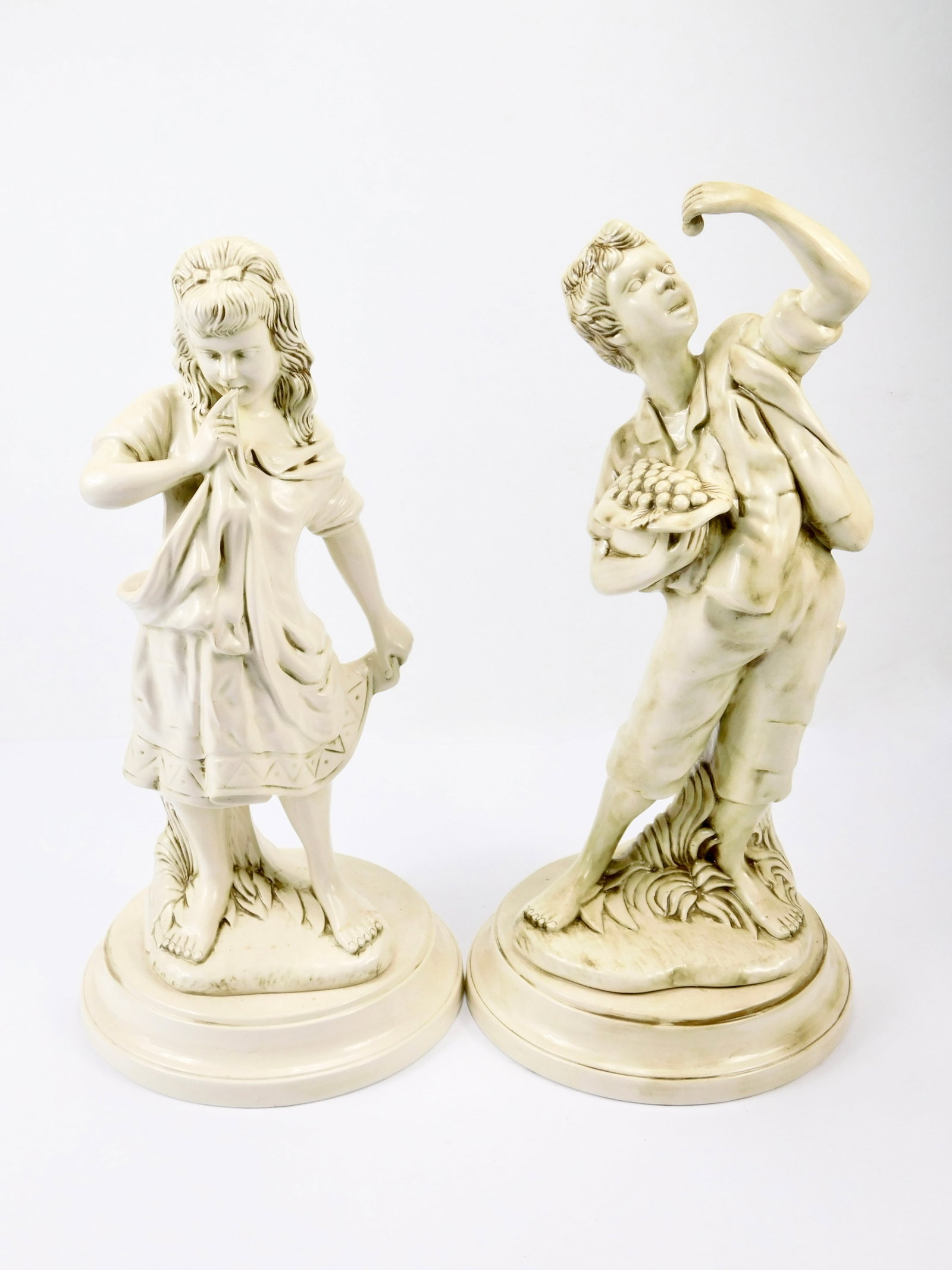 Set of 2 Vintage 1970s Signed Garden Porcelain Boy Girl Figurine Sculpture Statue 18" Tall: Set of 2 Vintage 1970s Porcelain Figurines18" tall