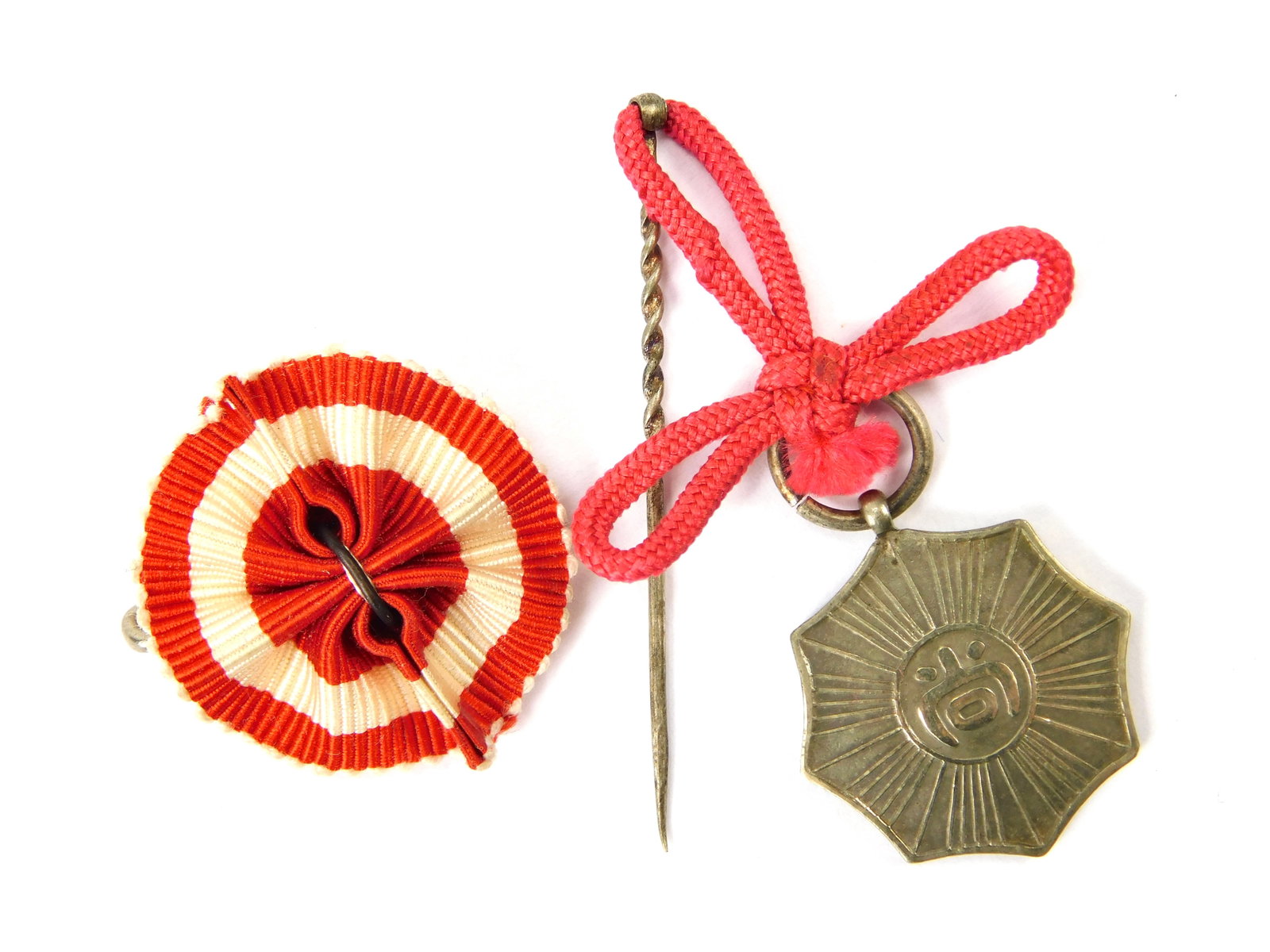 Imperial Japan Japanese Empire Silver Stick Pin Ribbon Badge Medal: Imperial Japanese Stick Pin with Ribbon