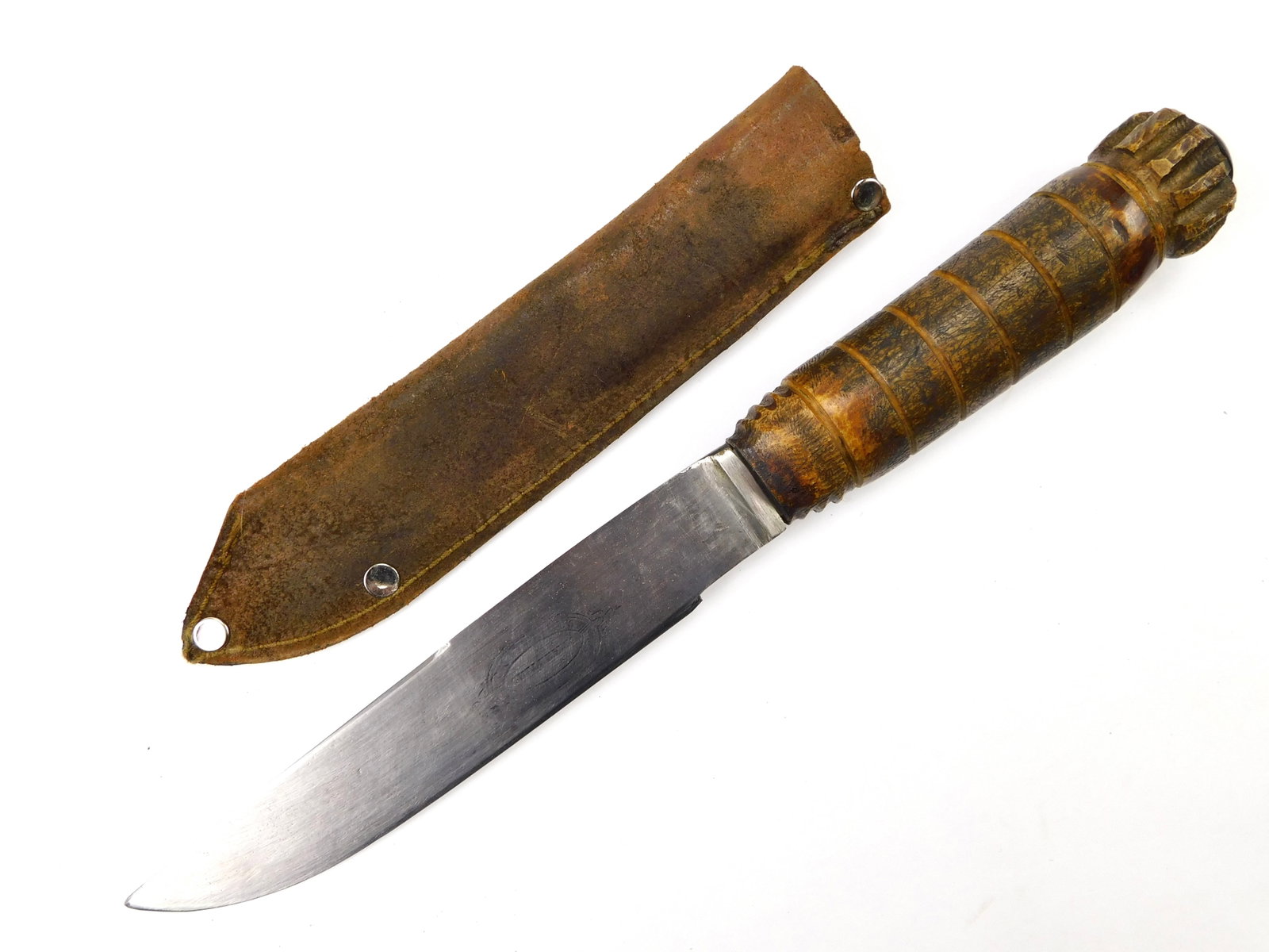 Vintage English British Sheffield Fighting Knife w/ Sheath: Vintage British Sheffield Fighting Knife with Custom Sheath. 10 7/8" long with 6" blade.