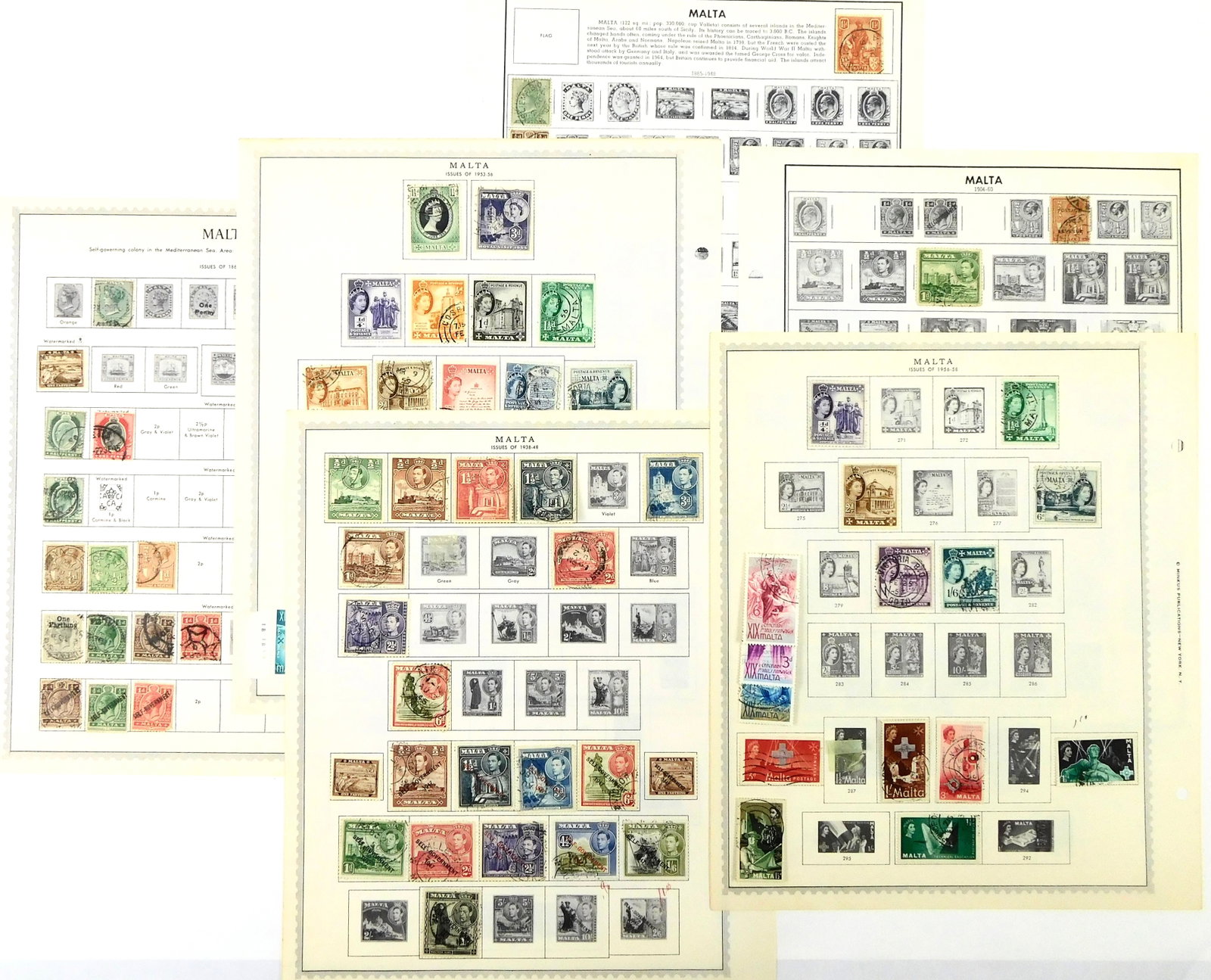 Malta & Mauritius Vintage Postage Stamp Collection Minkus Album Pages 1860s-1970s (1 of 13)
