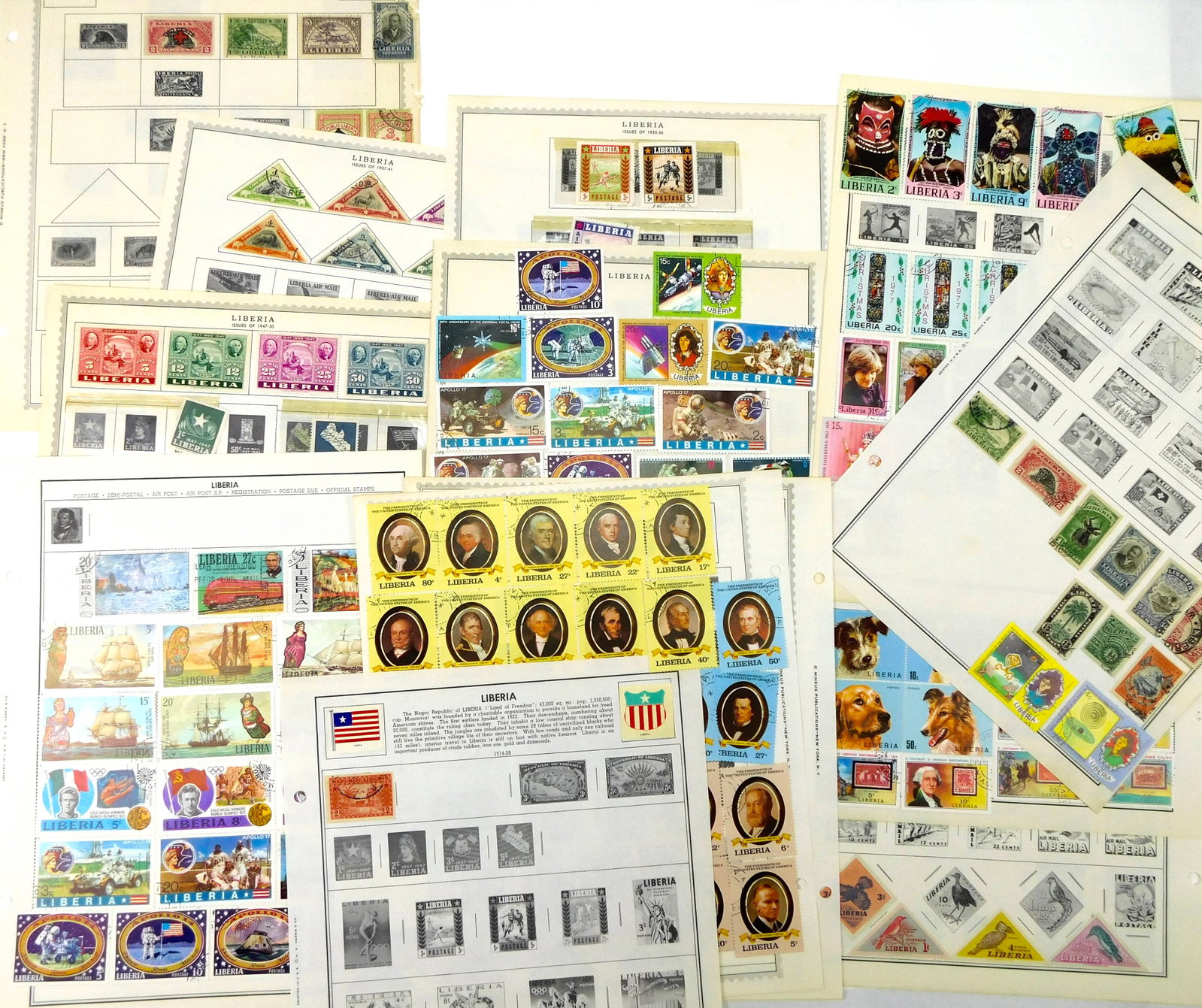 Liberia Vintage Postage Stamp Collection Minkus Album Pages Airmail Space Presidents Olympics (1 of 13)