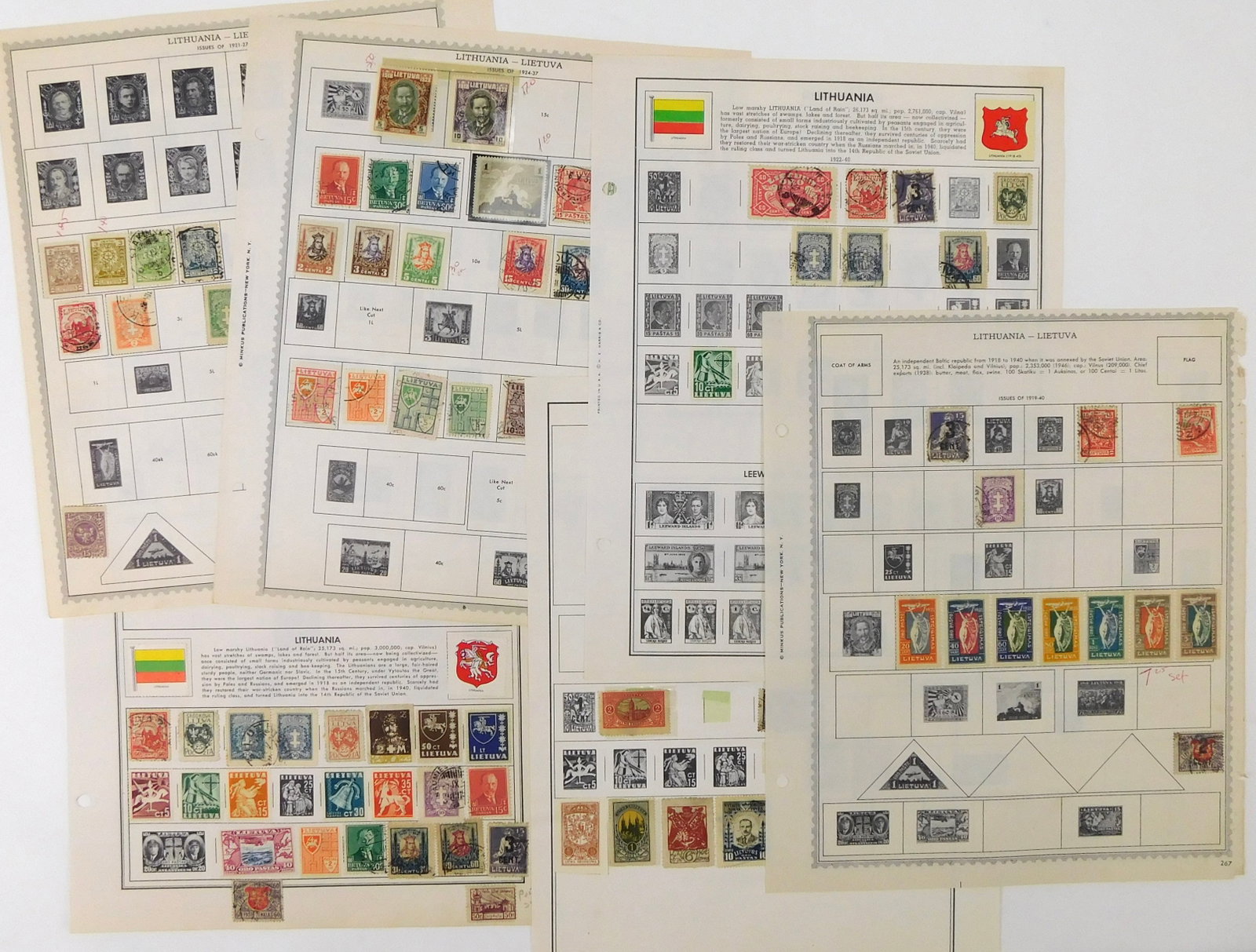 Lithuania Lietuva Stamp Collection 1919 1940 Early Republic Overprints Airmail Minkus Pages: In House Shipping.Vintage Lithuania Lietuva postage stamp collection mounted on multiple original Minkus album pages, with issues primarily dating from the early independent republic period through 19