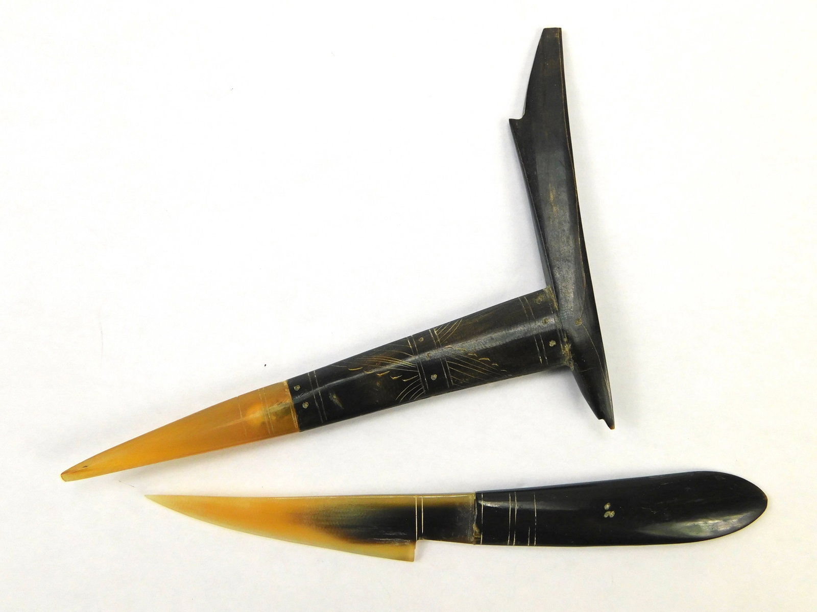 Vintage Custom Handmade Polished Horn Letter Opener Philippine Sword: Vintage Custom Made All Polished Horn Letter Opener in form of Philippine Sword with scabbard. No international shipping for this item.