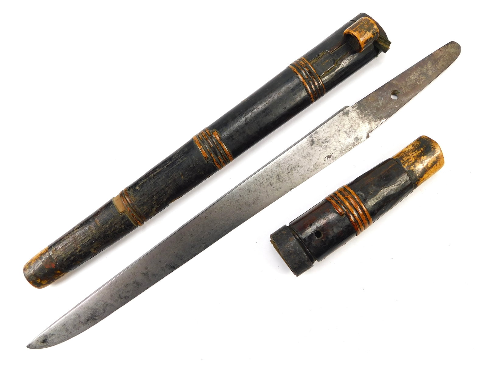 Antique Japanese Japan Heavy Blade Tanto Knife Short Sword w/ Scabbard (1 of 17)