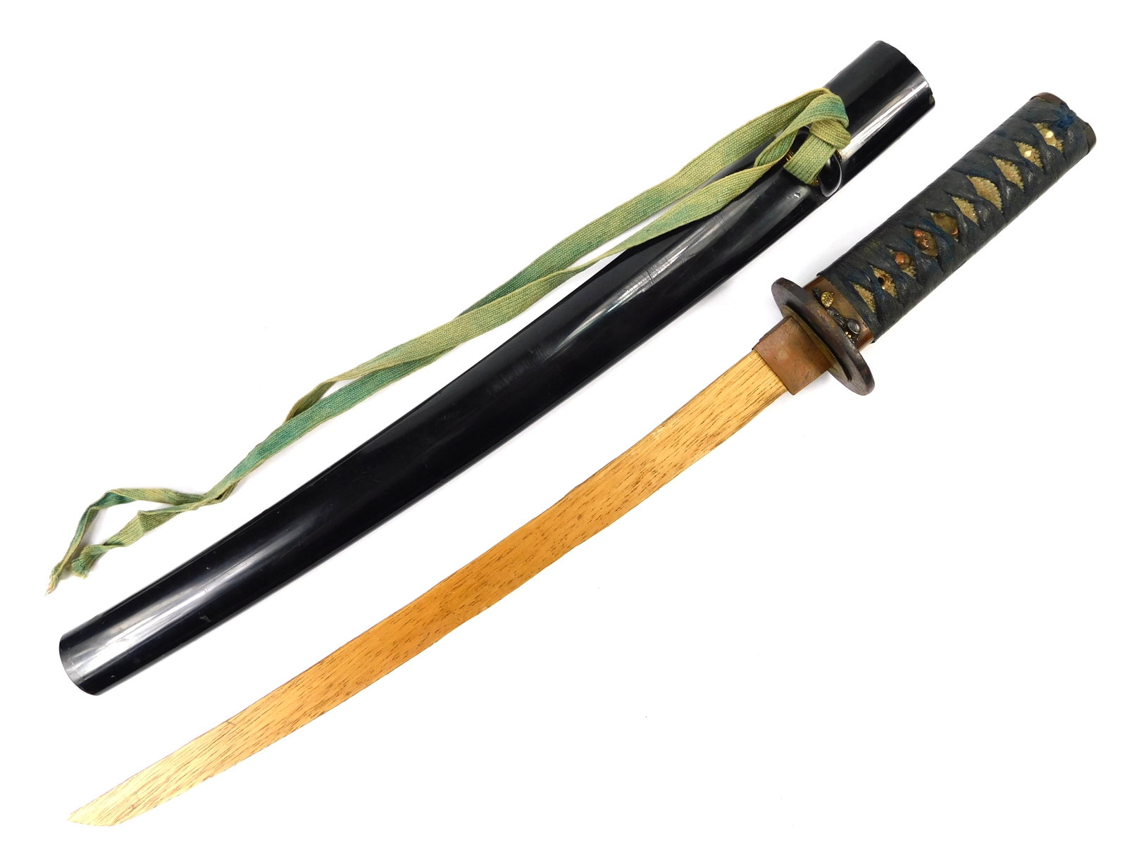 Antique Japanese Japan Wakizashi Tanto Koshirae Sword Mounts Parts Scabbard Wood Blade (1 of 14)