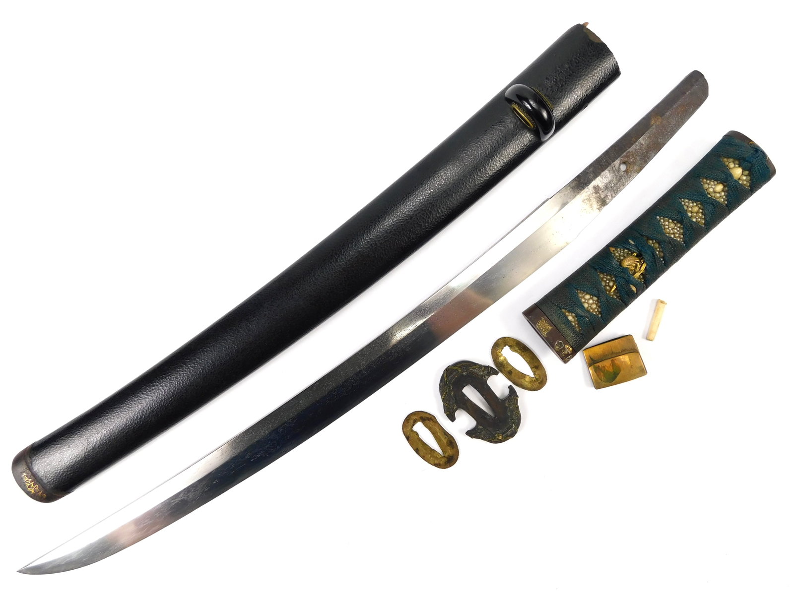 Japanese Japan Antique 19 Century Wakizashi Short Sword w/ Scabbard: Japanese 19 Century Wakizashi Short Sword with Scabbard. 22" total length. The blade is 15 3/4".