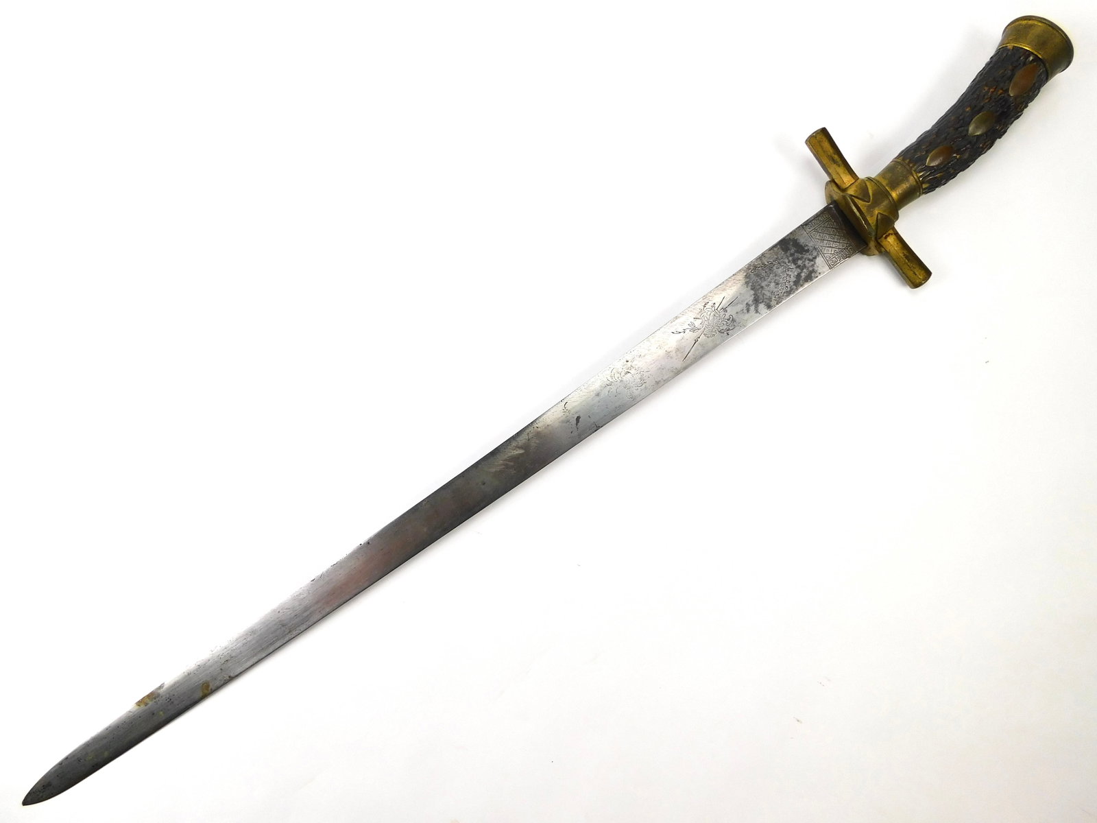 Antique Early 19 Century German Germany Stag Engraved Hunting Sword Dagger (1 of 18)