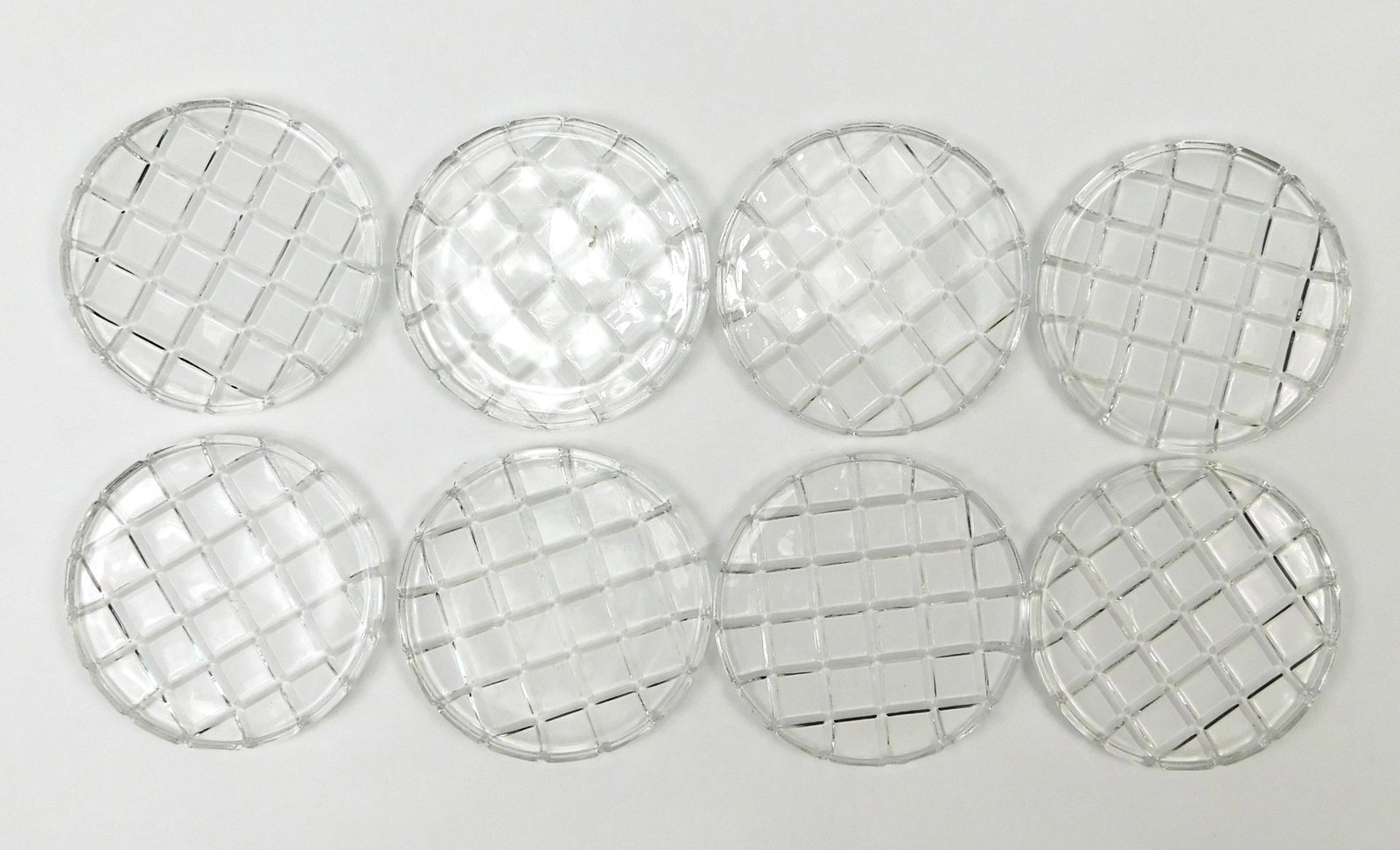 Vintage Clear Pressed Glass Coasters Set of 8 Round Waffle Grid Pattern 4.25" (1 of 7)