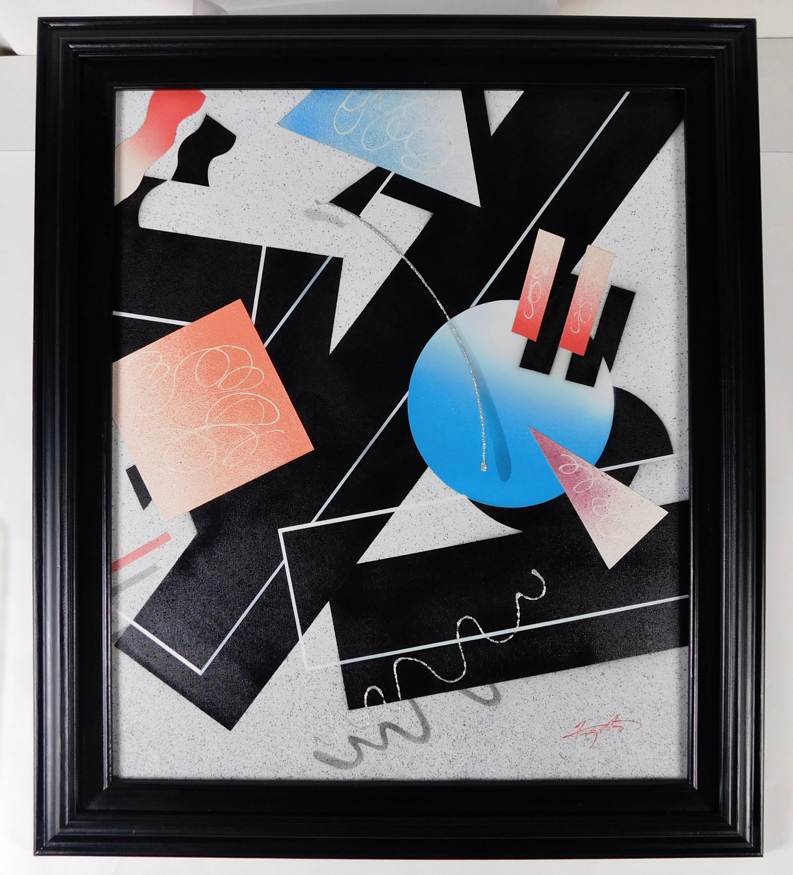 Signed Tony Postmodern Geometric Abstract Mixed Media Painting Mexico (1 of 5)