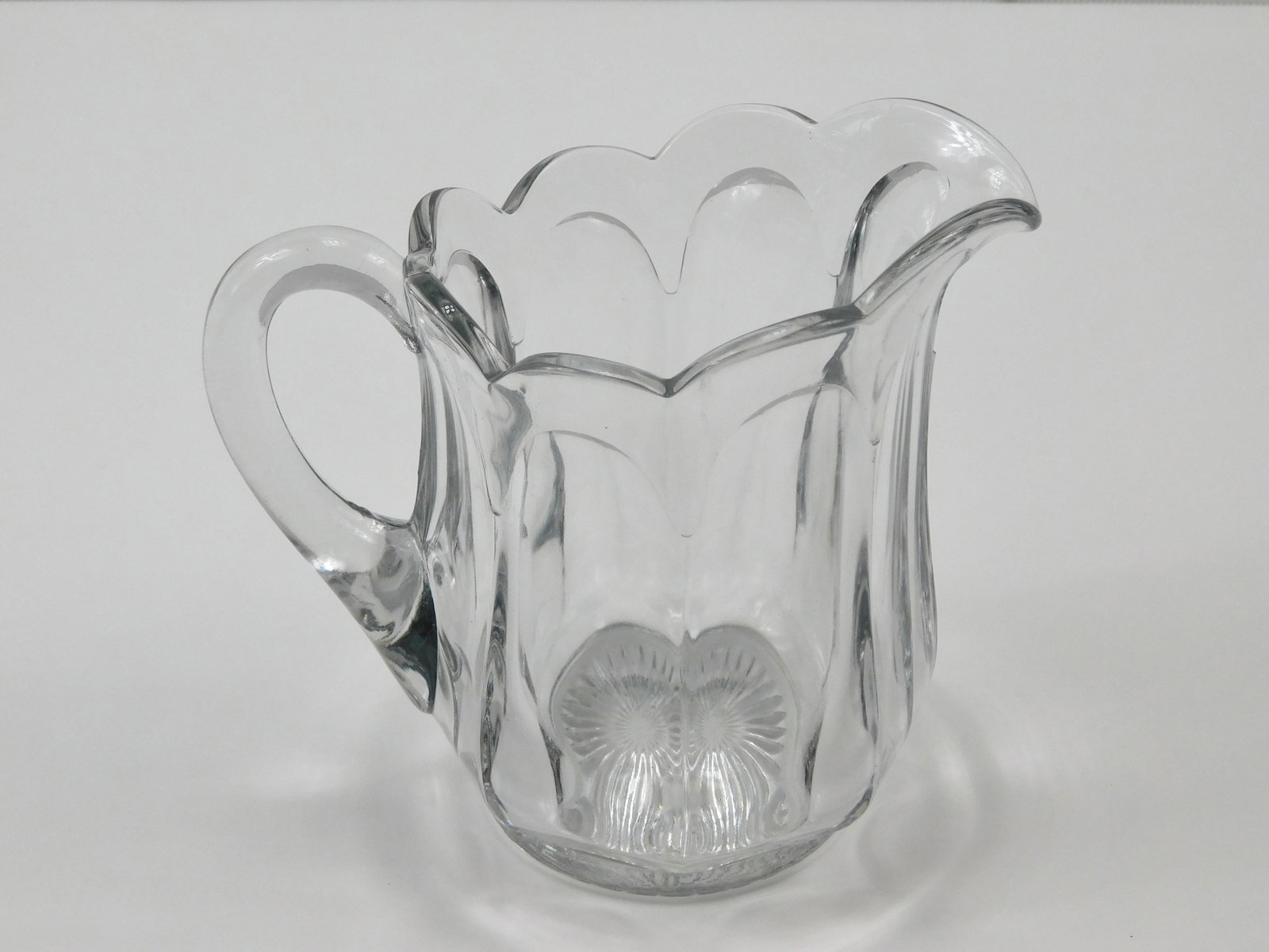 Vintage Heisey Clear Glass Creamer Pitcher Diamond H Scalloped Paneled 4.5" (1 of 6)