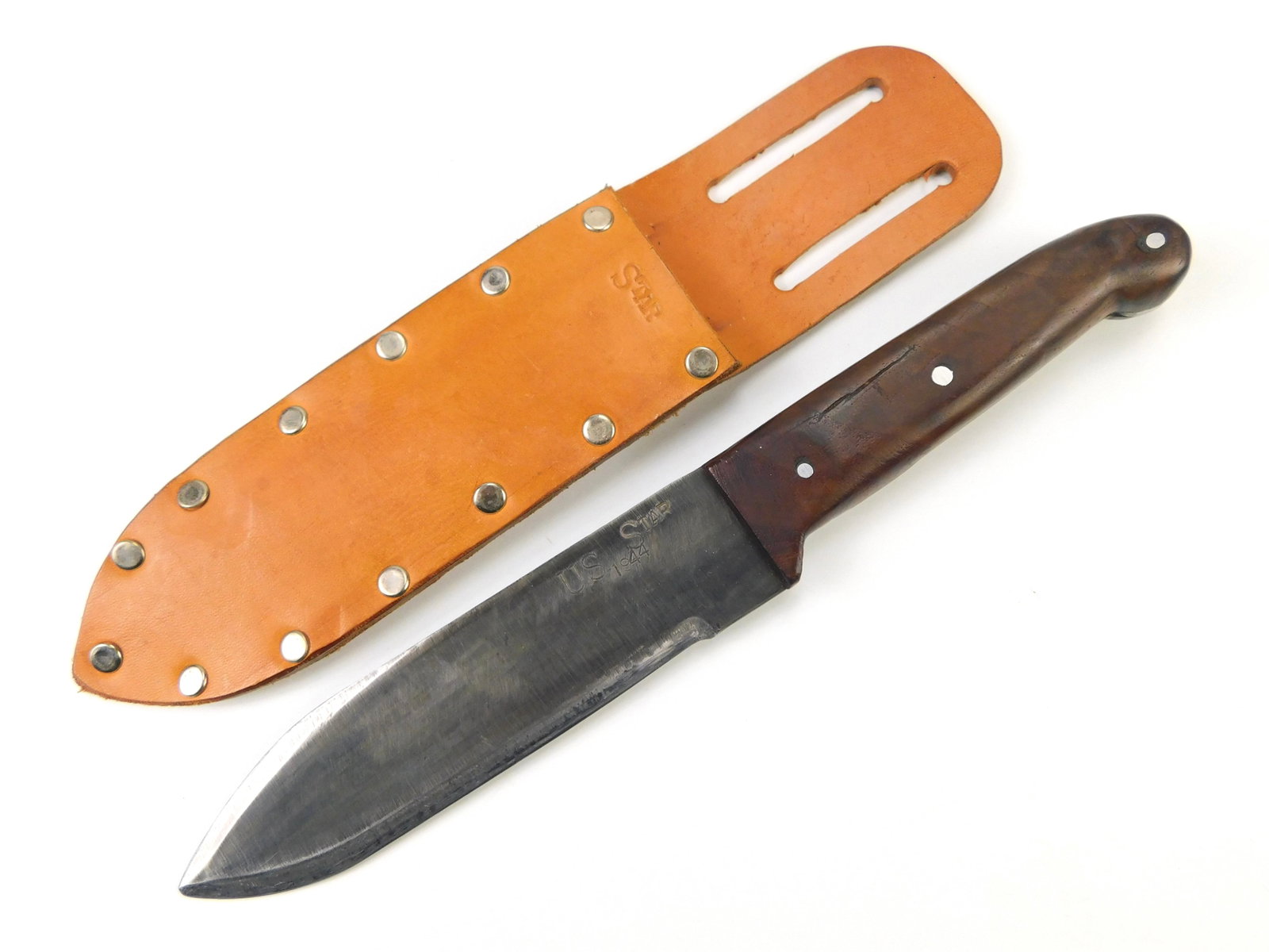 Custom Made Handmade Star US WW2 Fighting Knife w/ Sheath: Custom Handmade Star Replica of US WW2 Fighting Knife with Leather Sheath. 11 1/2" long with 6 3/8" blade.