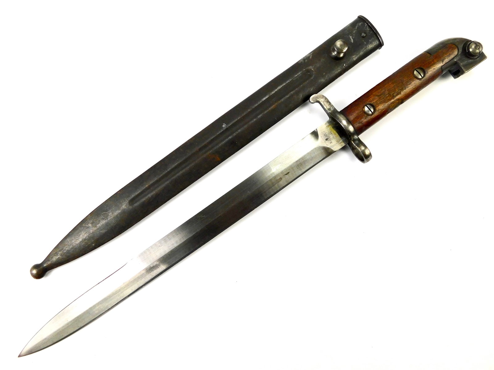 Swedish Sweden WW2 Long Mauser Bayonet Fighting Knife w/ Scabbard: Swedish WW2 Long Mauser Bayonet with Scabbard. 18 1/8" long with a 13" blade.