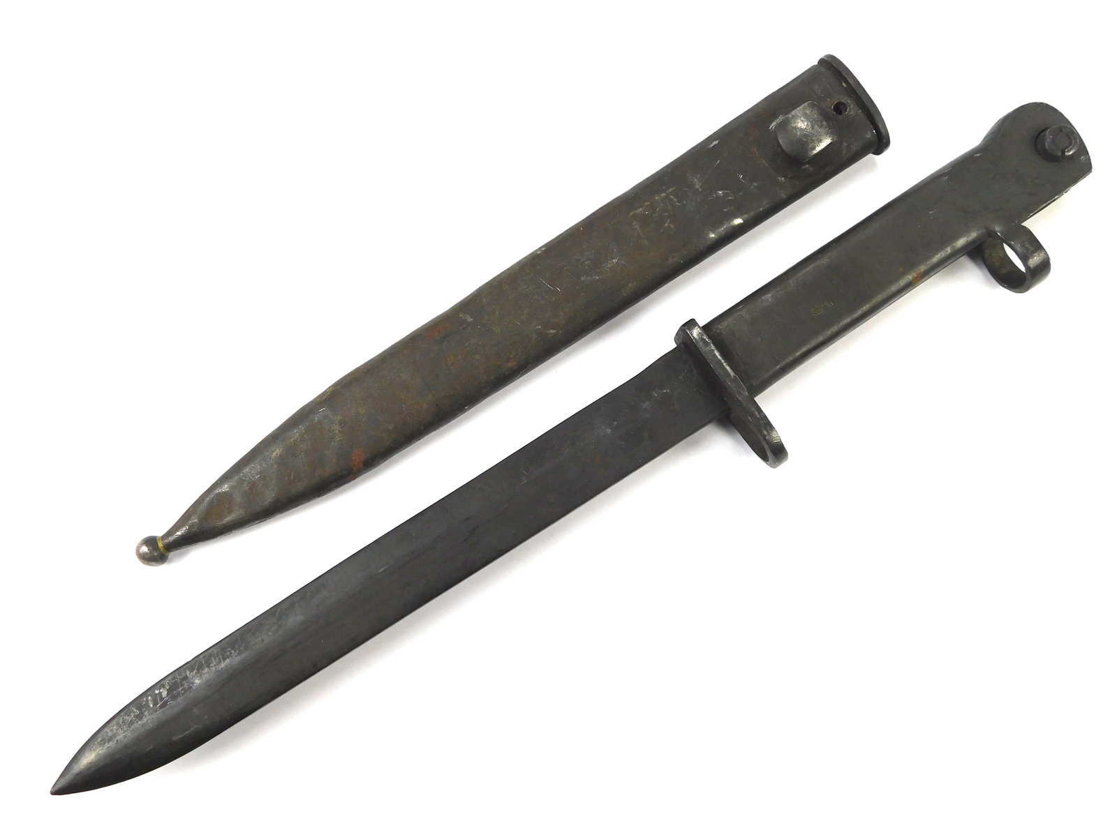 Turkish Turkey WW2 Ersatz Bayonet Fighting Knife w/ Scabbard: Turkish WW2 Ersatz Bayonet with Scabbard. 14 5/8" long with a 9 1/8" blade.
